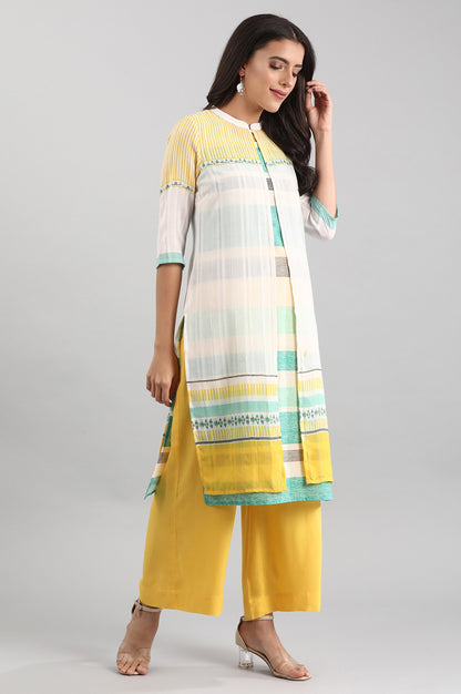 Yellow Round Neck Printed kurta Set