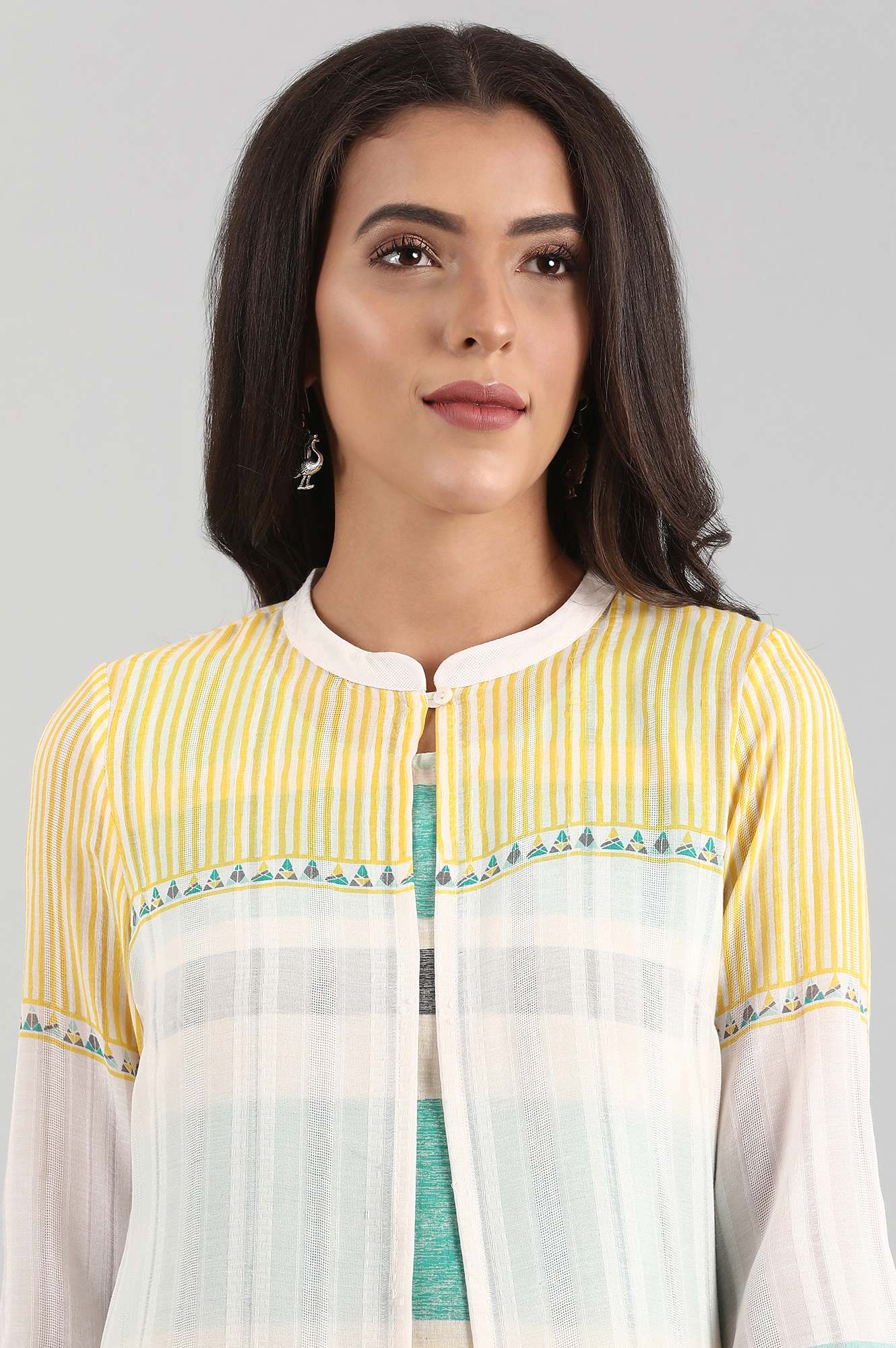 Yellow Round Neck Printed kurta Set