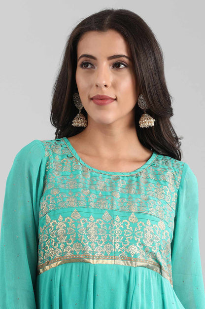 Green Round Neck kurta with Dupatta