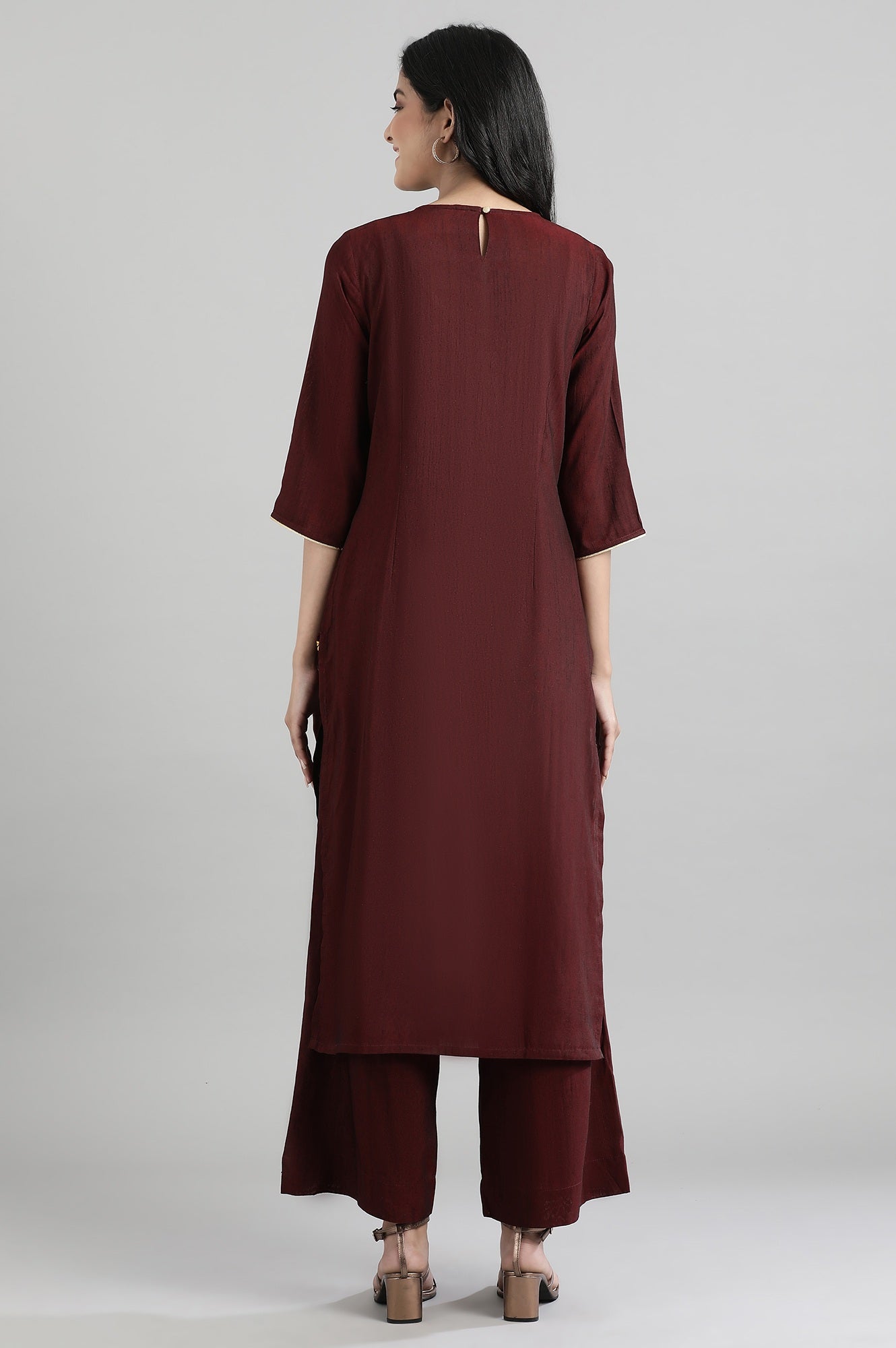 Maroon Dobby kurta- Palazzo Pants Set