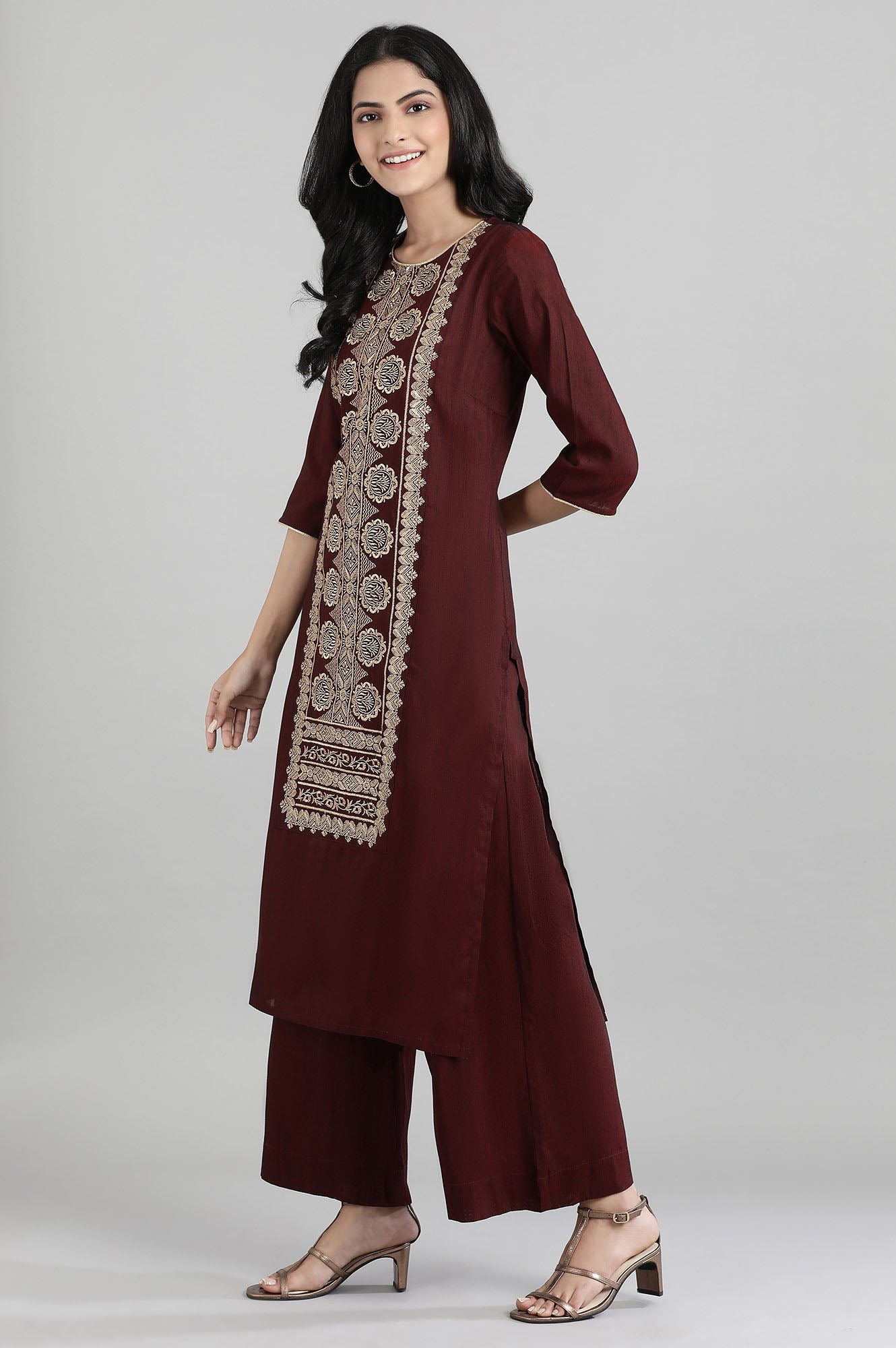 Maroon Dobby kurta- Palazzo Pants Set