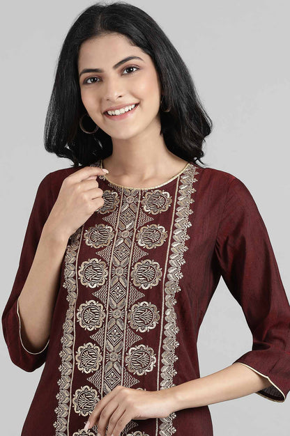 Maroon Dobby kurta- Palazzo Pants Set