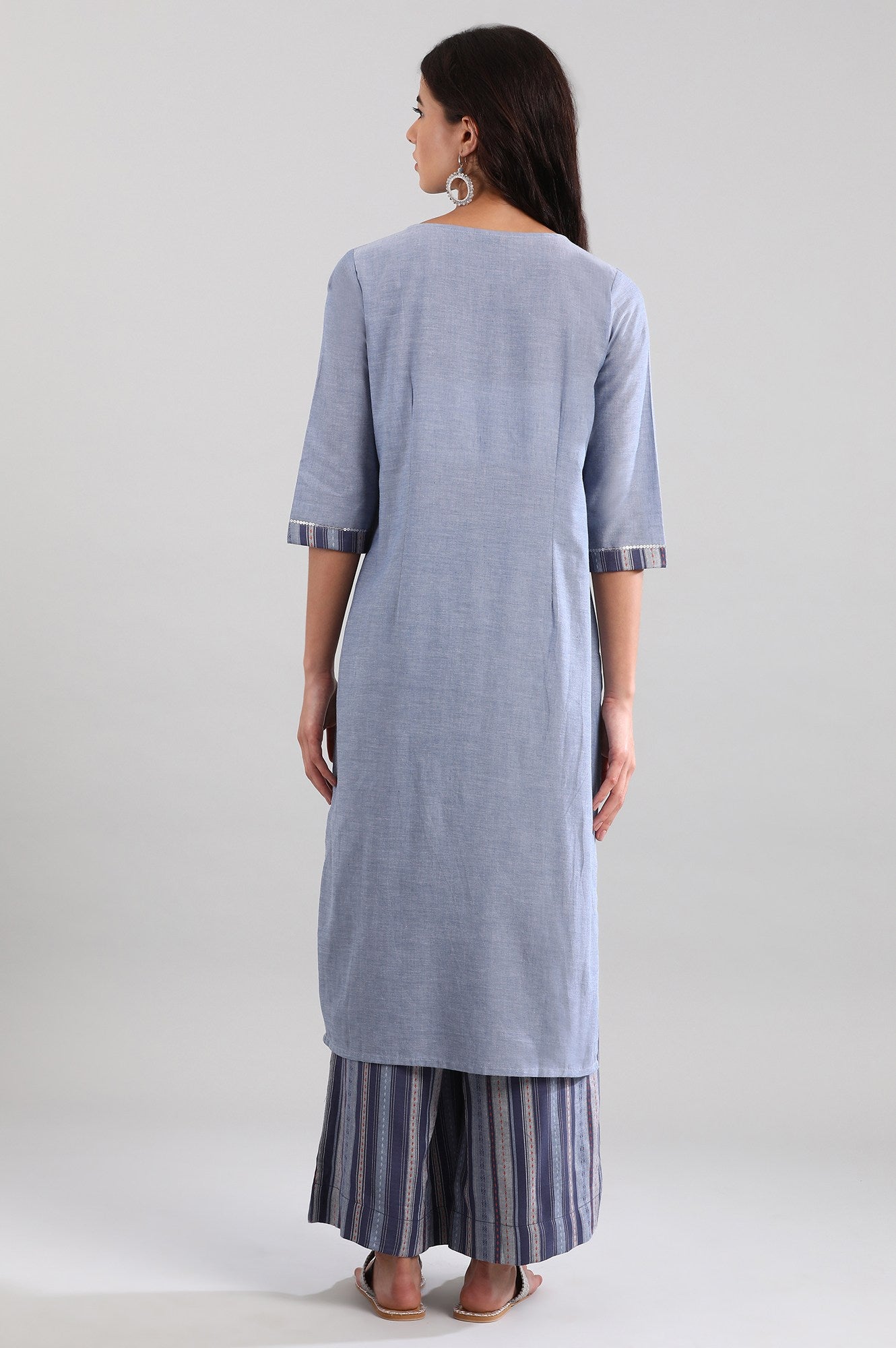 Blue Dobby kurta- Palazzo Pants Set