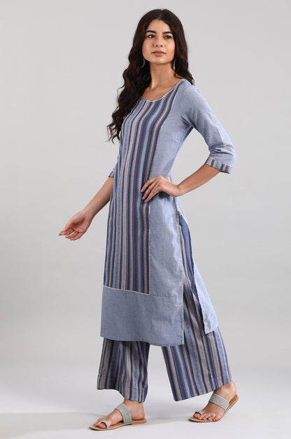 Blue Dobby kurta- Palazzo Pants Set