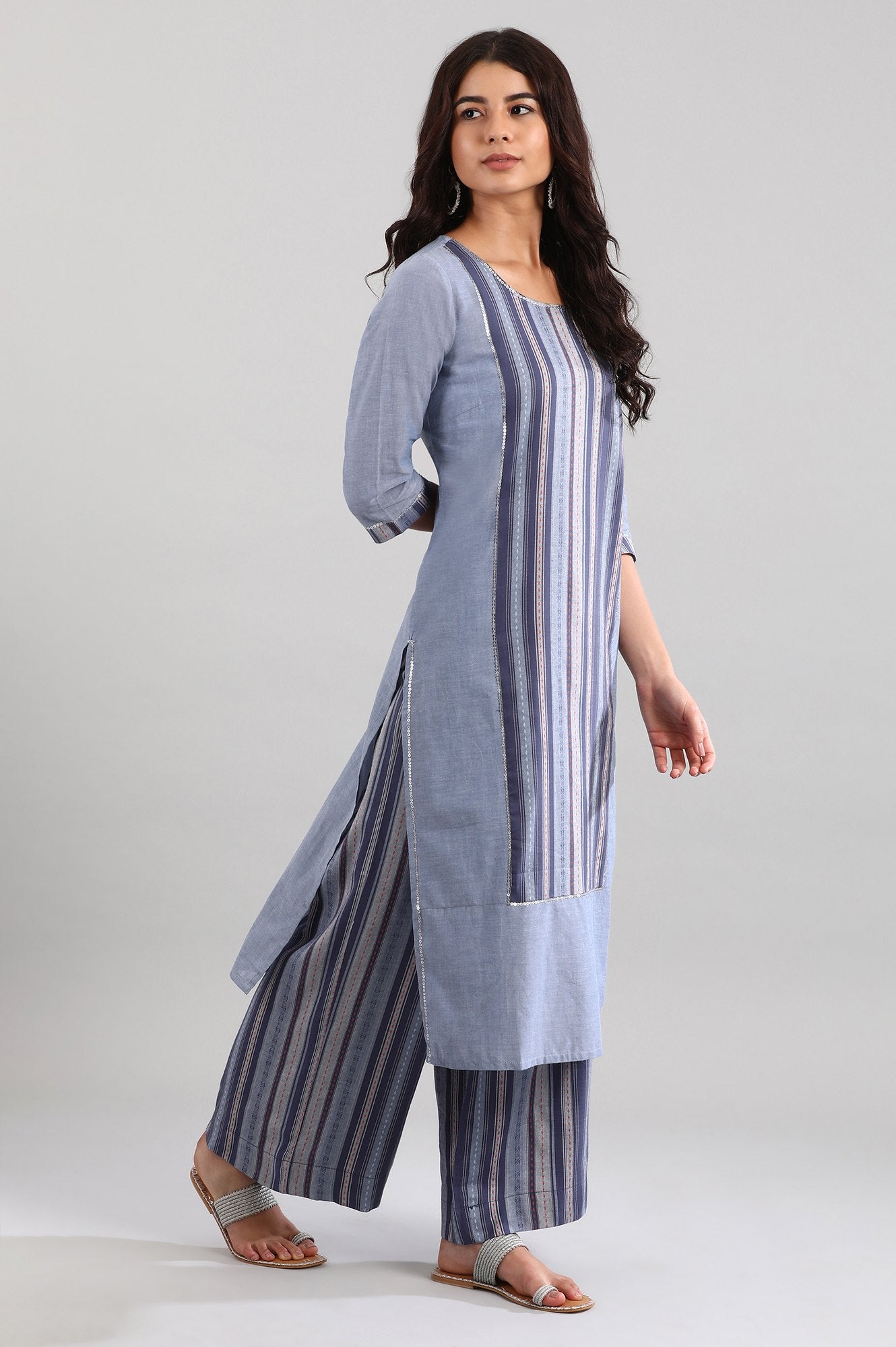 Blue Dobby kurta- Palazzo Pants Set