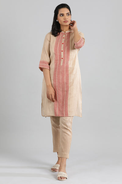Natural Dobby kurta- Trouser Set