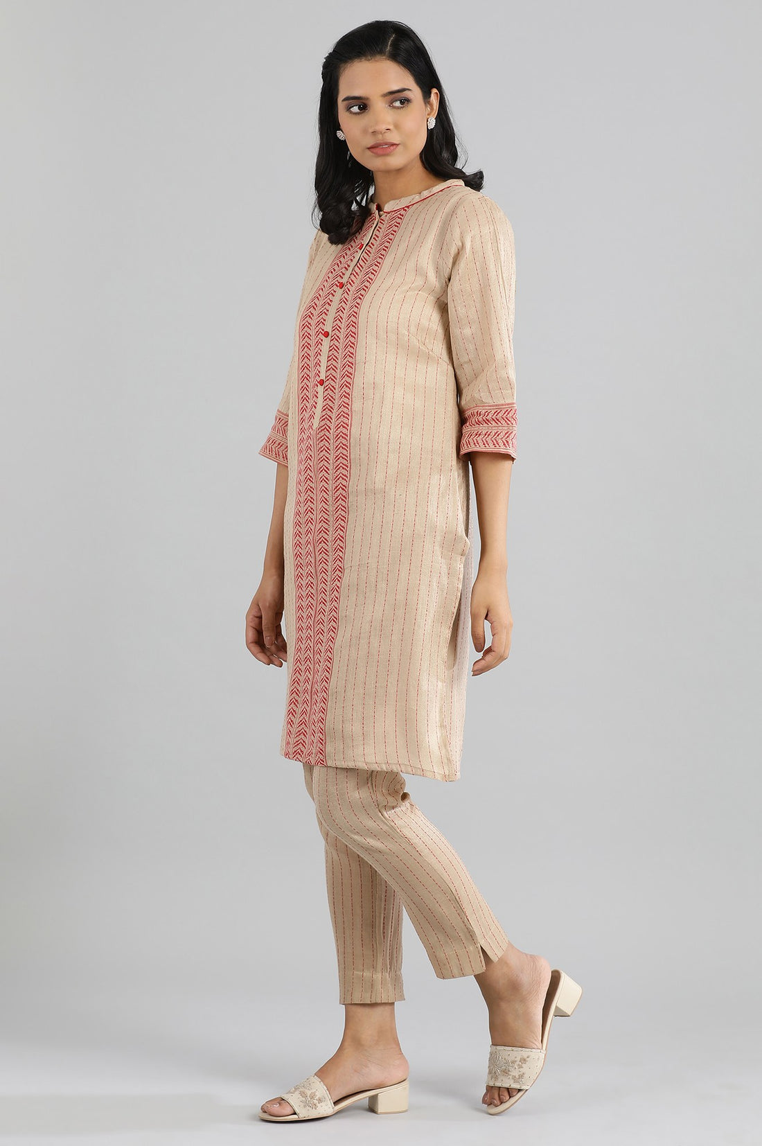 Natural Dobby kurta- Trouser Set