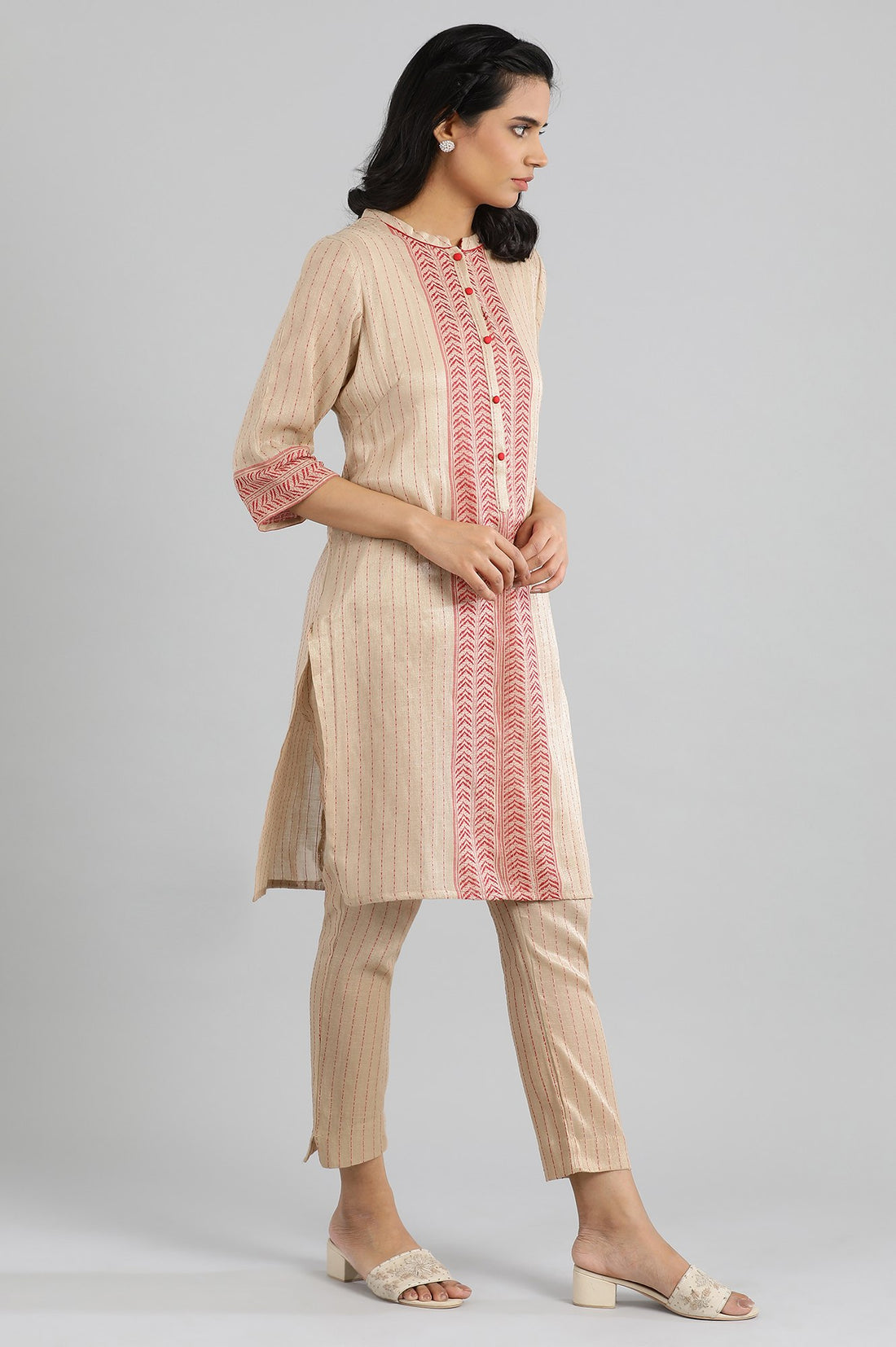 Natural Dobby kurta- Trouser Set