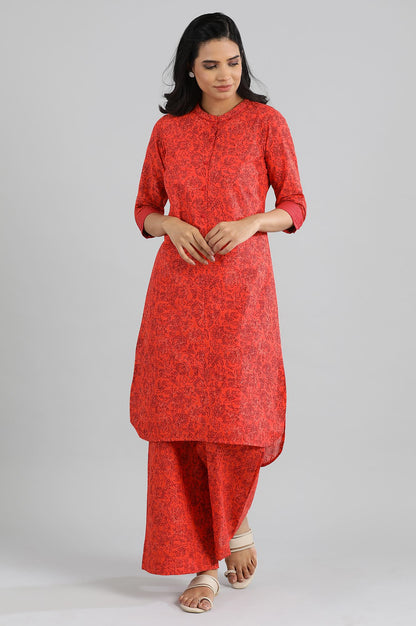 Orange Printed kurta- Parallel Pants Set