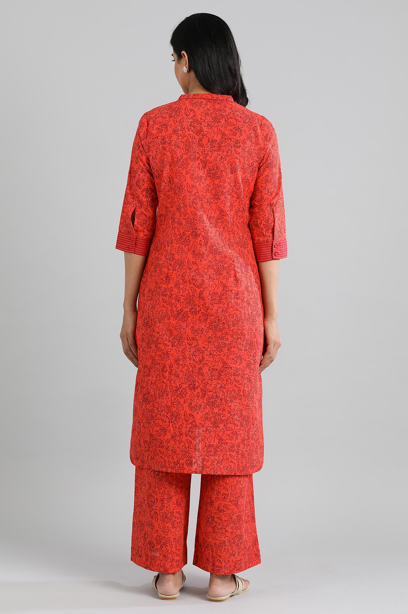 Orange Printed kurta- Parallel Pants Set