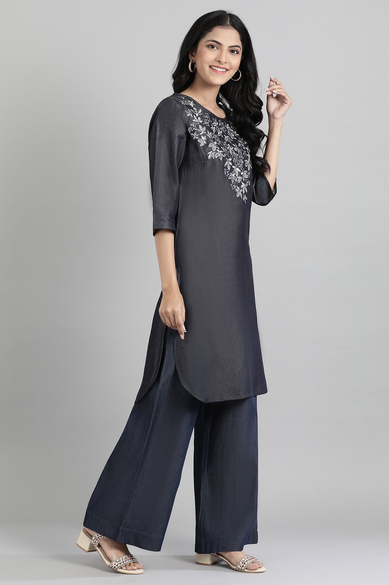 Blue Thread Embroidered kurta- Palazzo Pants