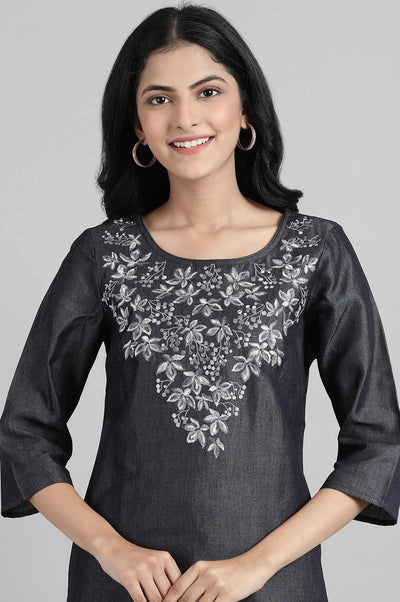 Blue Thread Embroidered kurta- Palazzo Pants