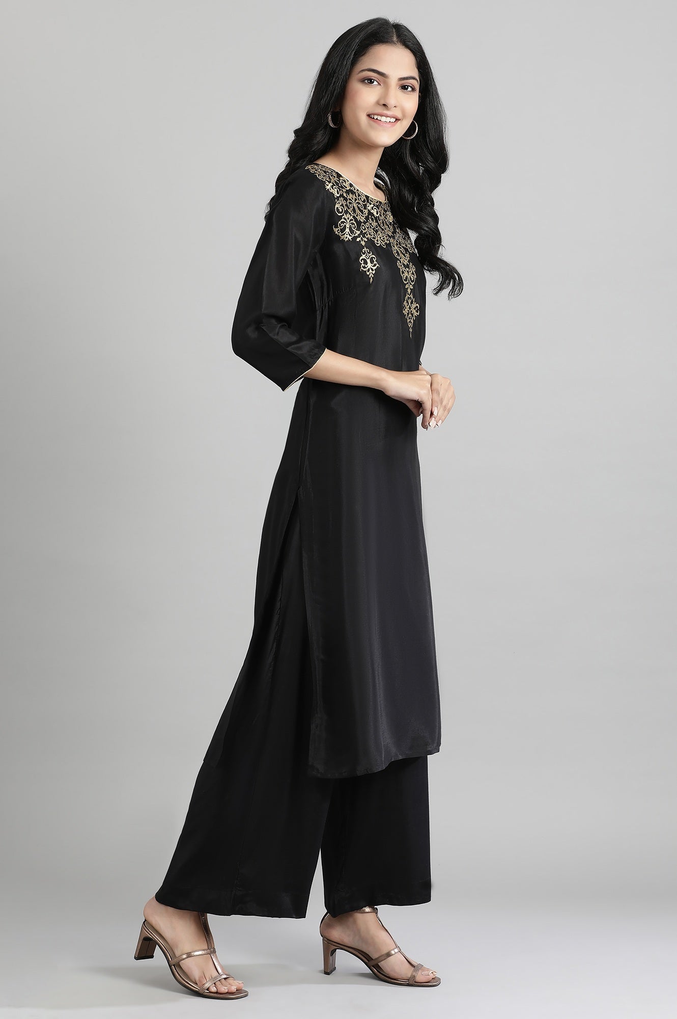 Black Zari Embroidered kurta- Palazzo Pants