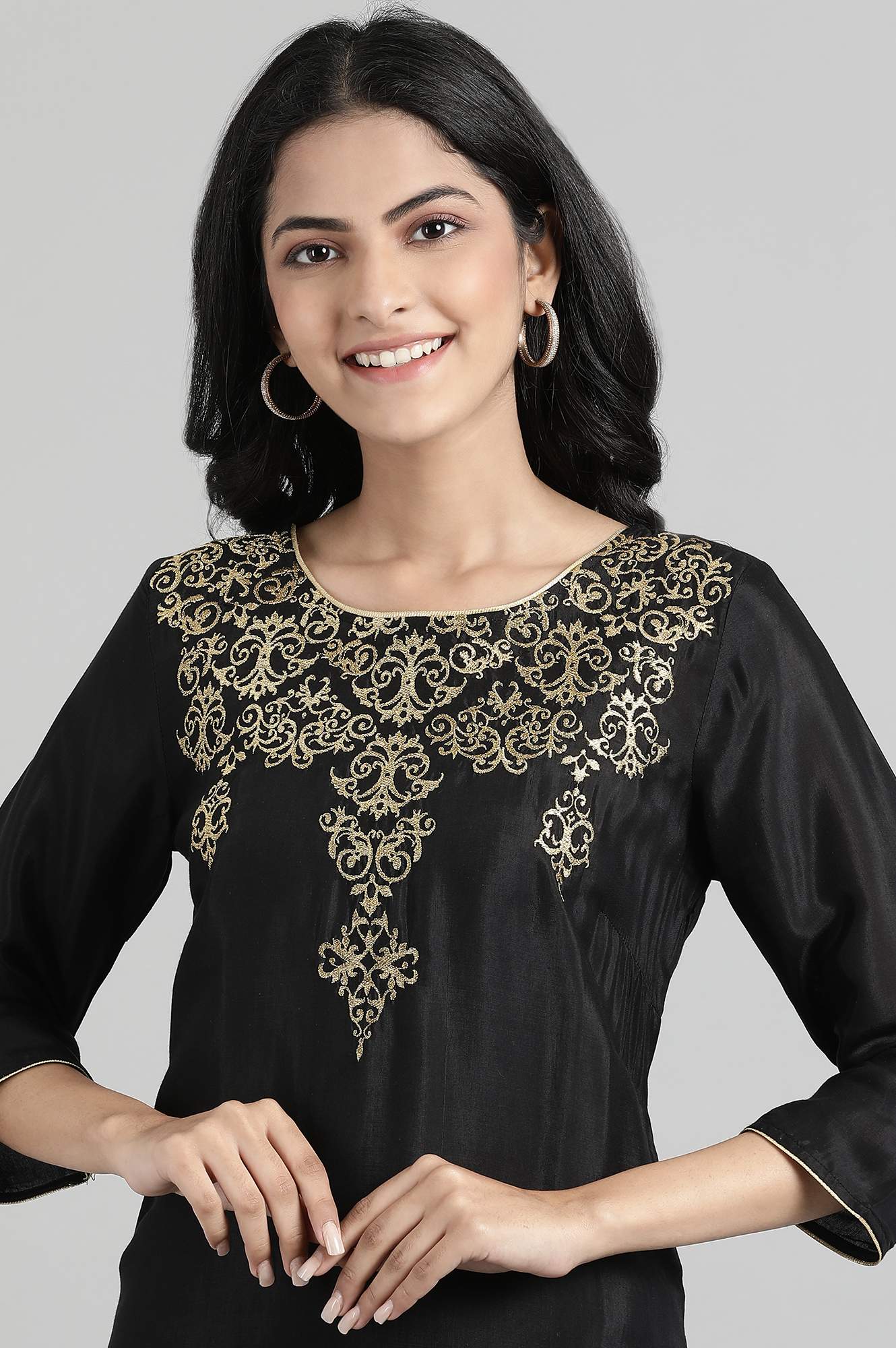 Black Zari Embroidered kurta- Palazzo Pants