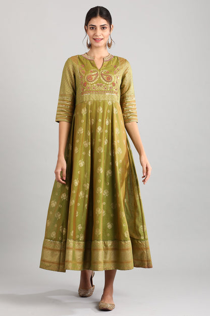 Tea Green Round Neck Embellished Dress