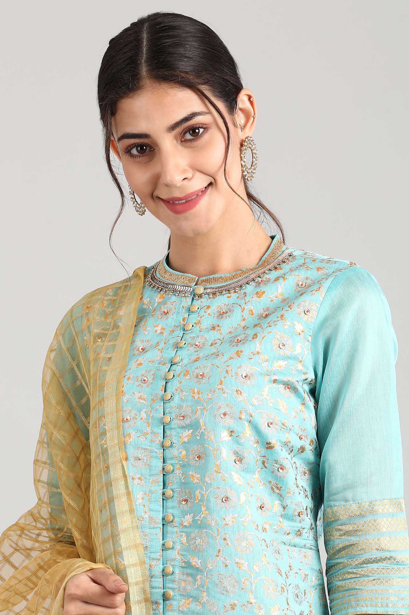 Blue Round Neck kurta Set