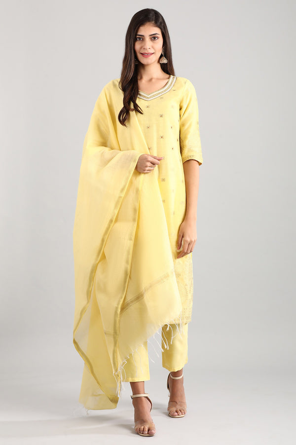 Yellow Sweetheart Neck kurta Set