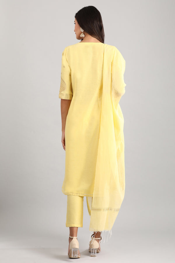 Yellow Sweetheart Neck kurta Set
