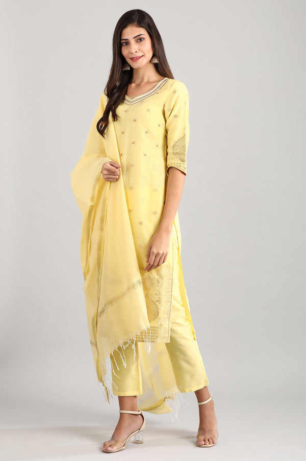 Yellow Sweetheart Neck kurta Set