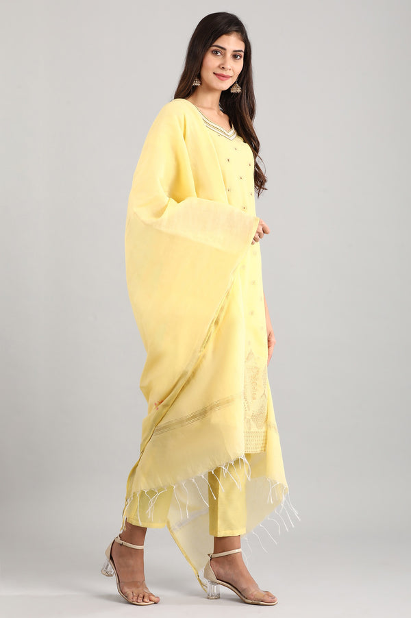 Yellow Sweetheart Neck kurta Set