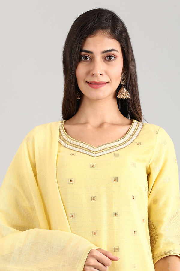 Yellow Sweetheart Neck kurta Set