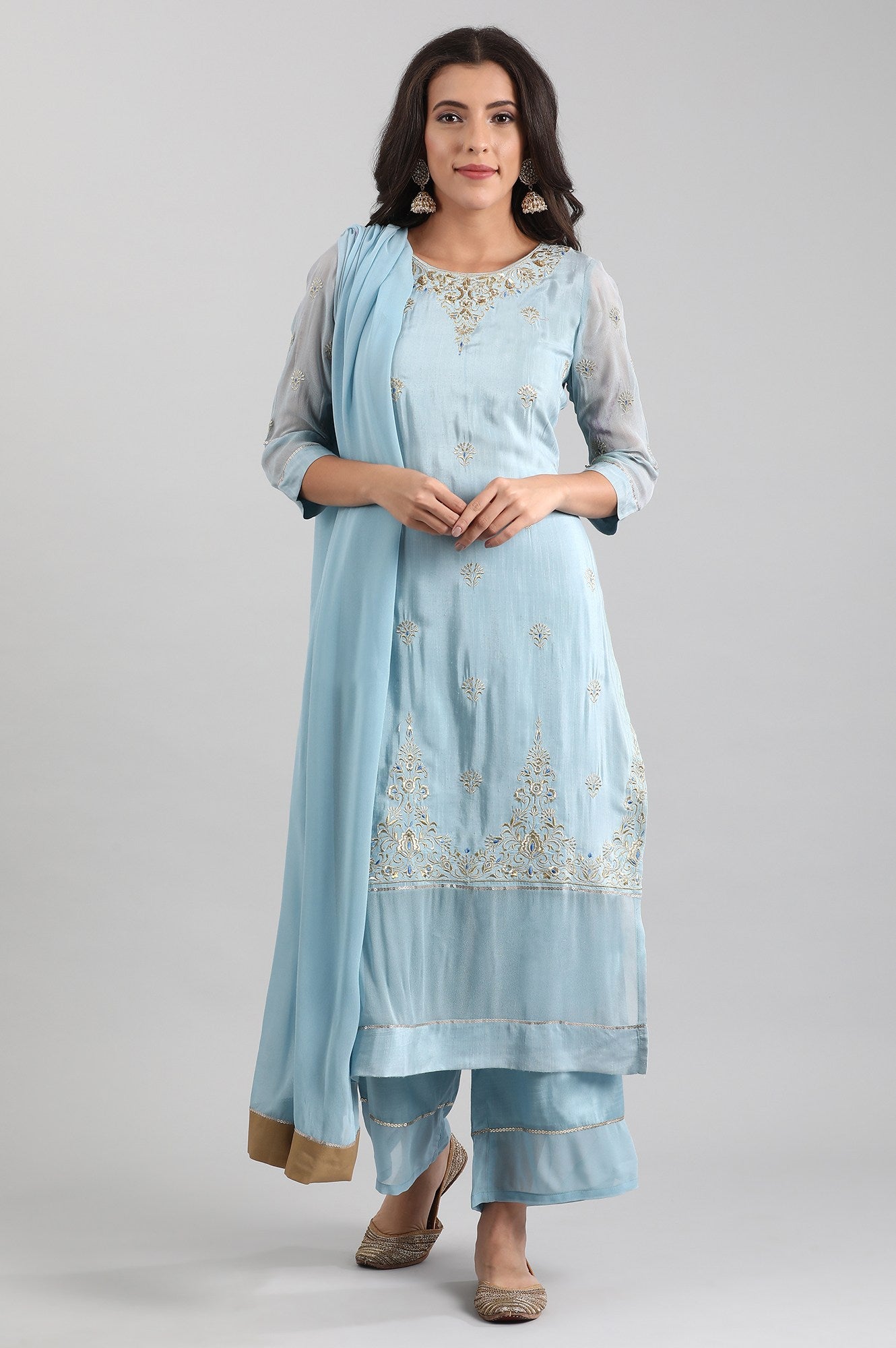 Blue Round Neck kurta Set