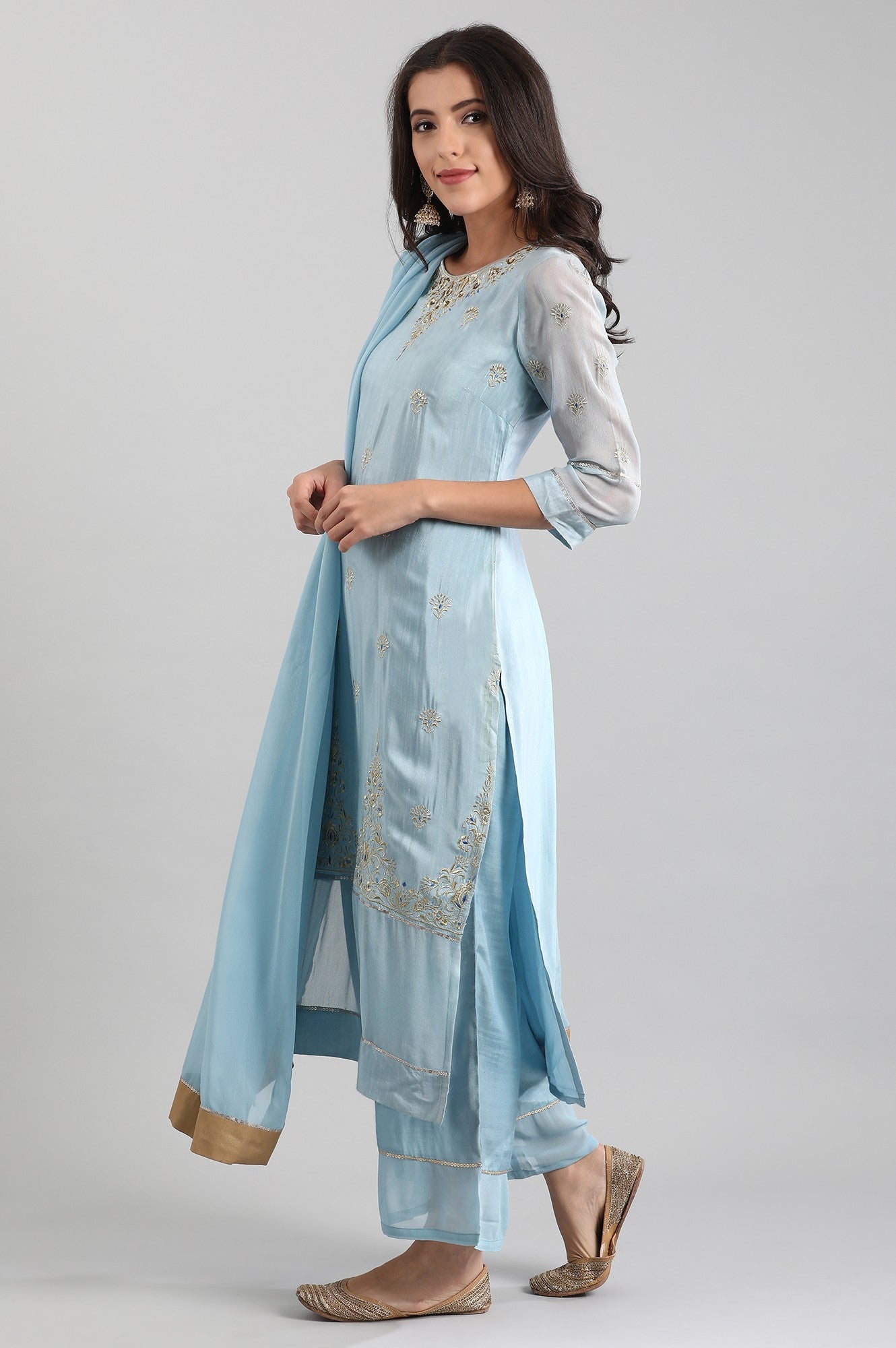 Blue Round Neck kurta Set