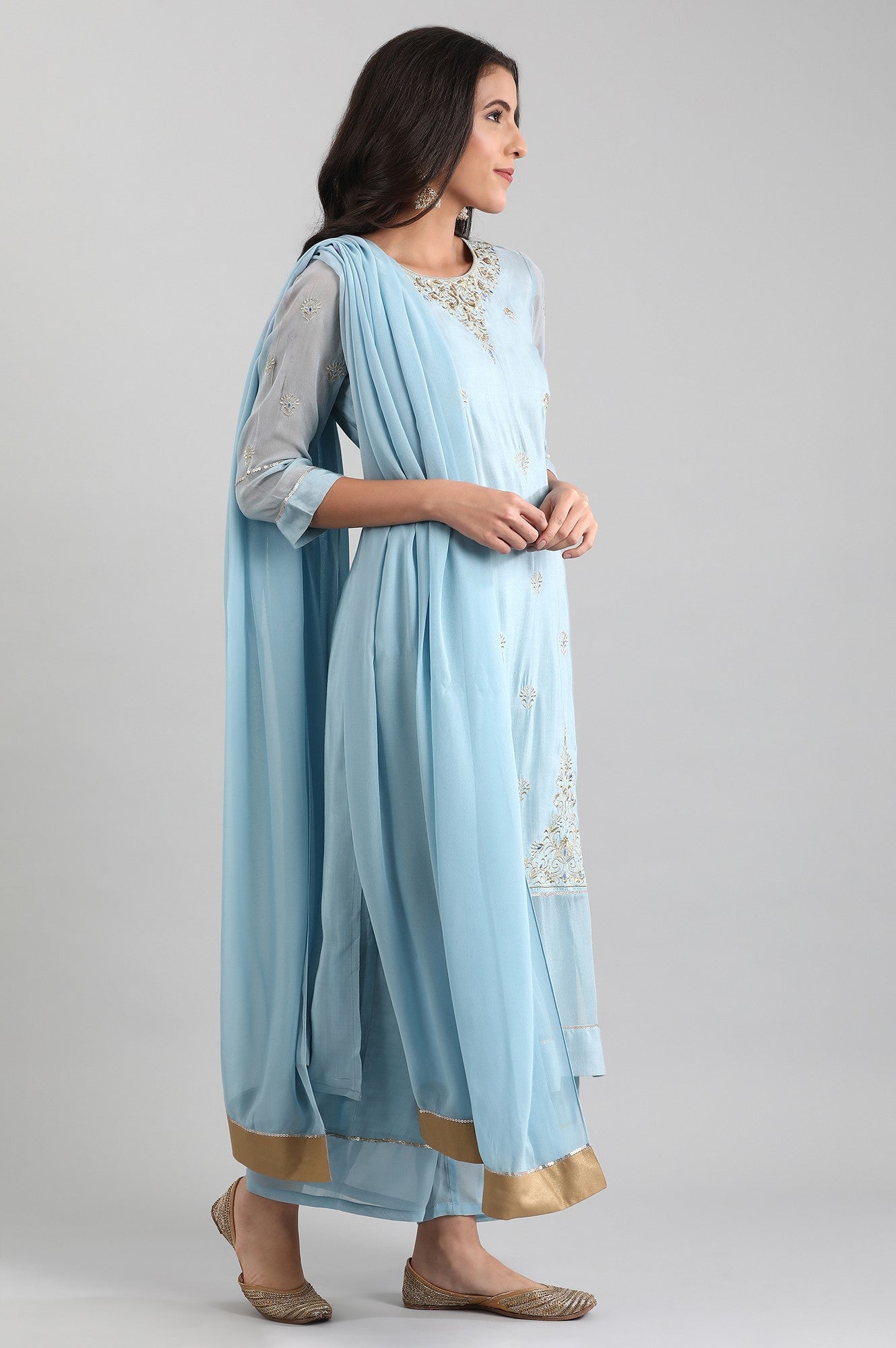Blue Round Neck kurta Set