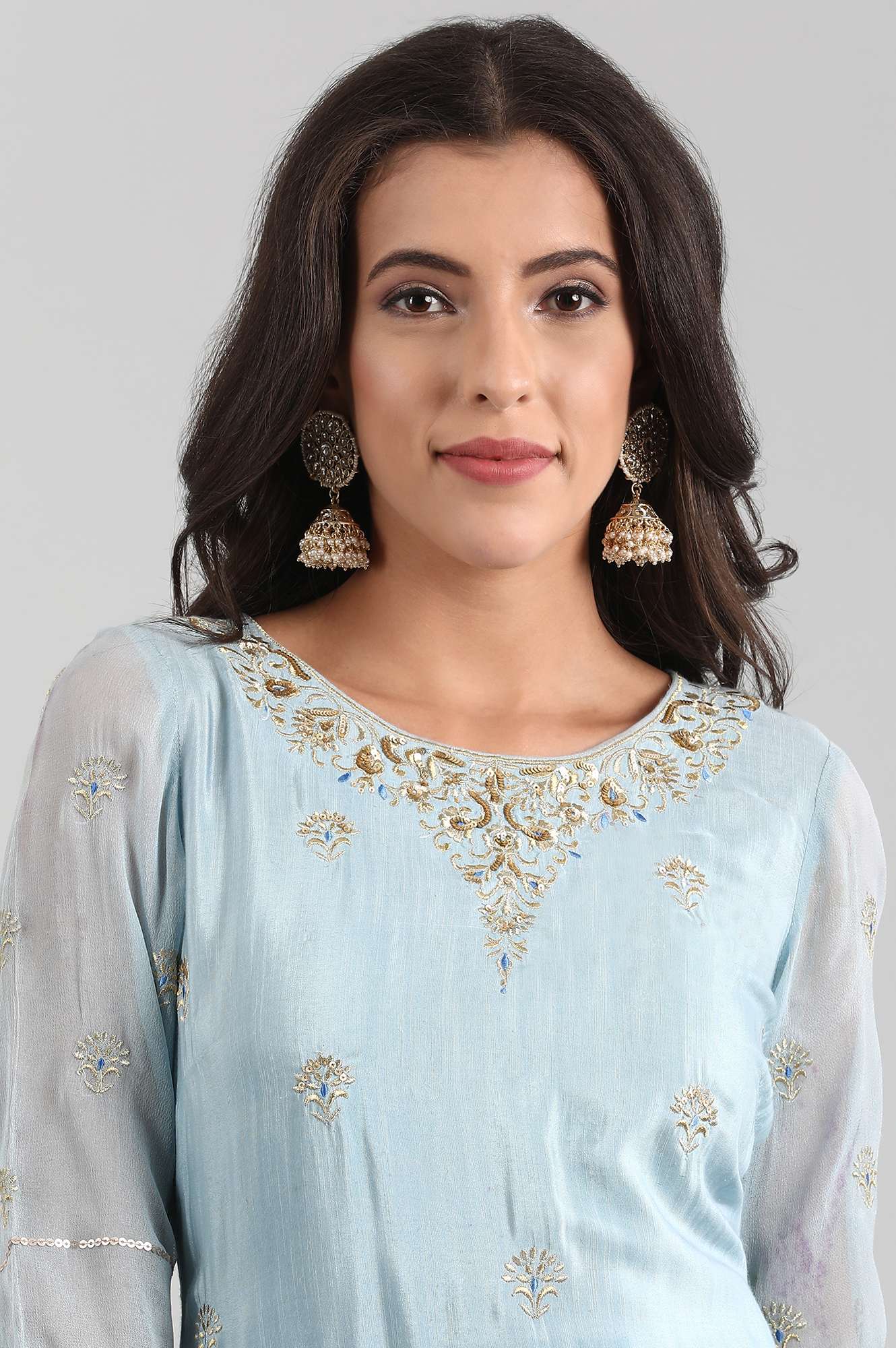 Blue Round Neck kurta Set