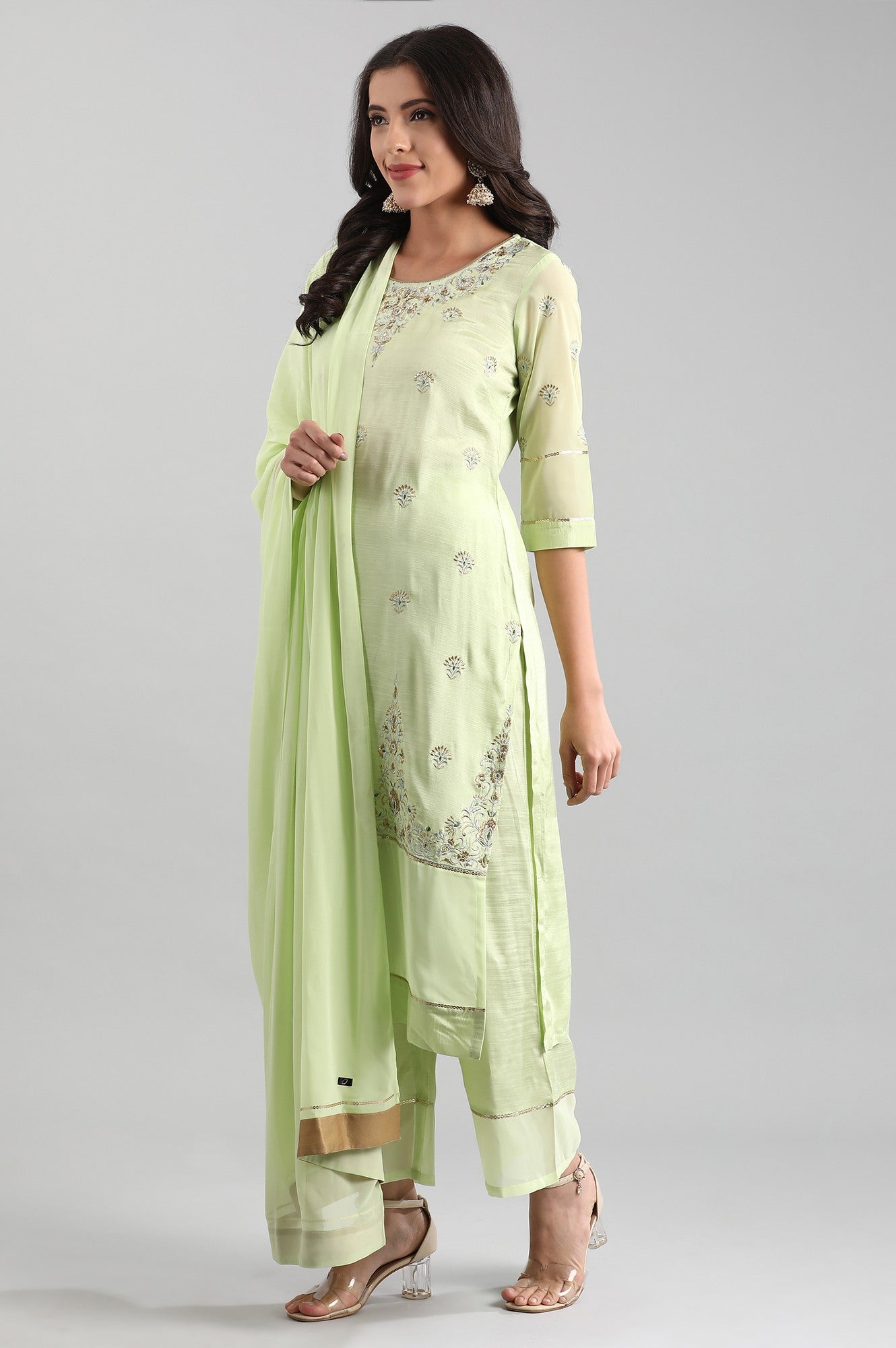 Green Round Neck kurta Set