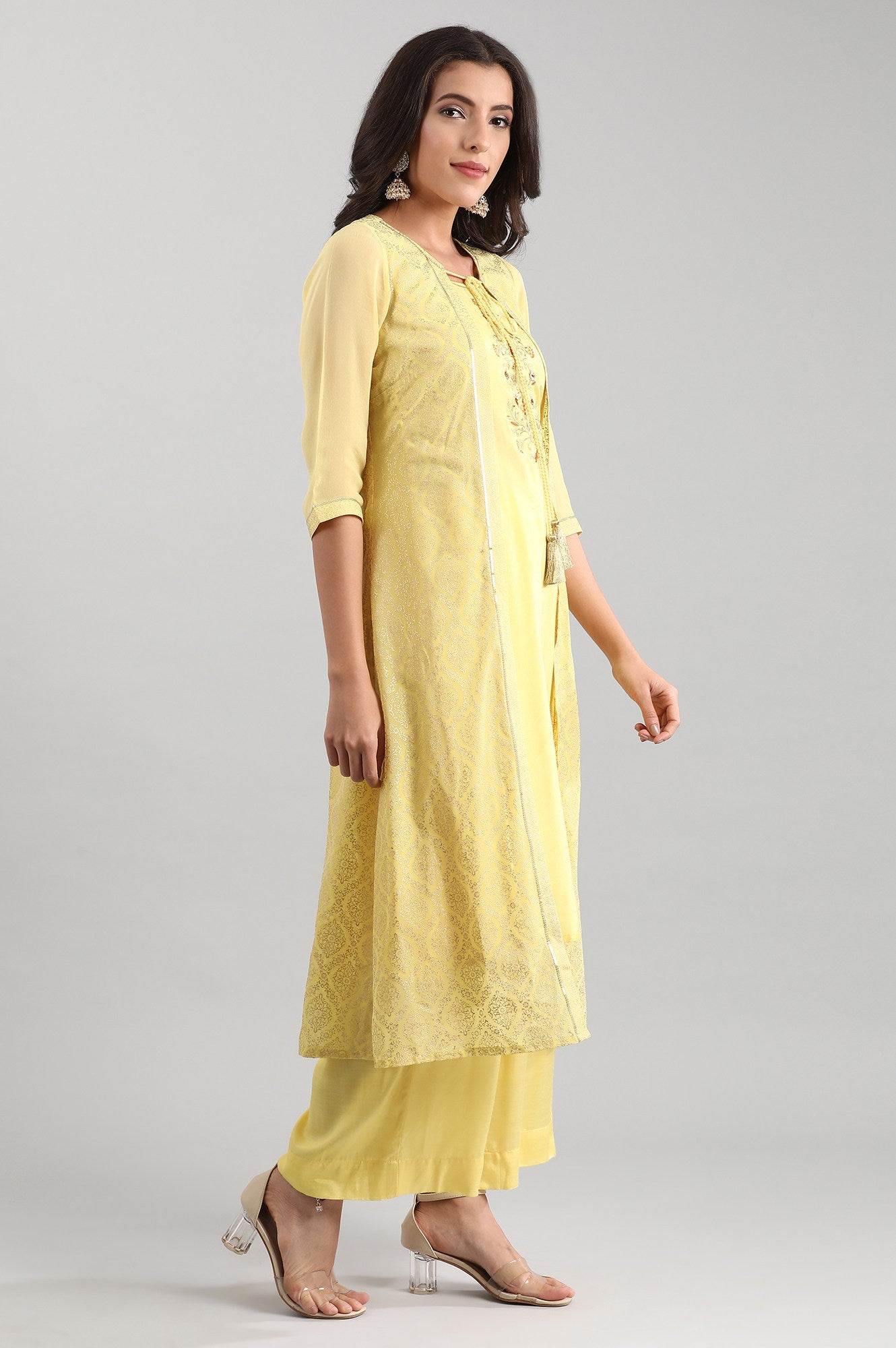 Yellow Round Neck kurta Set