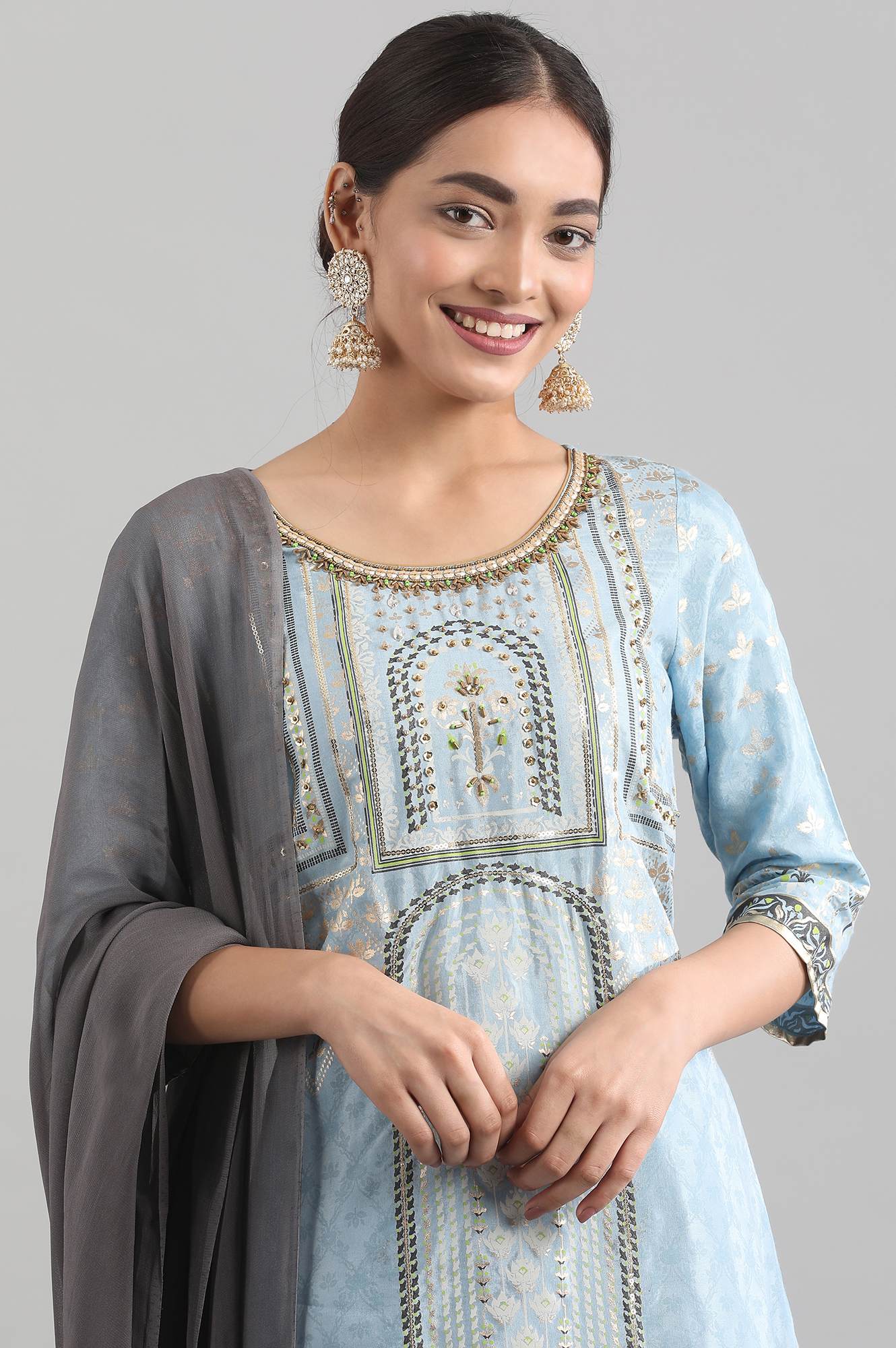 Blue Round Neck kurta Set