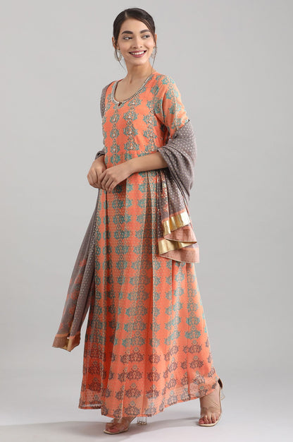 Peach Round Neck kurta Set