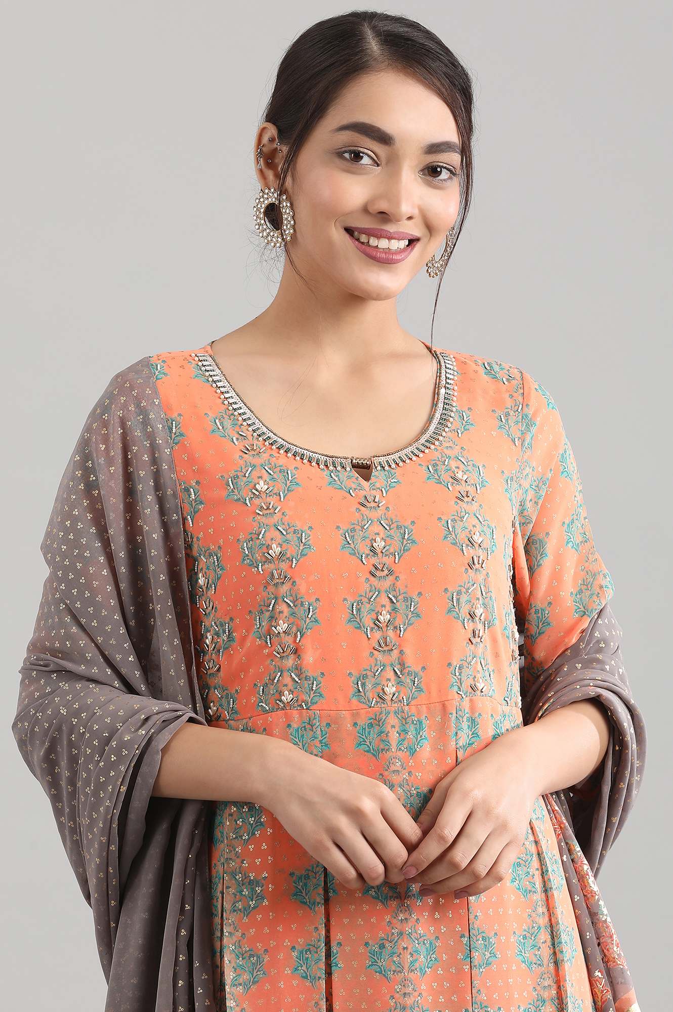 Peach Round Neck kurta Set