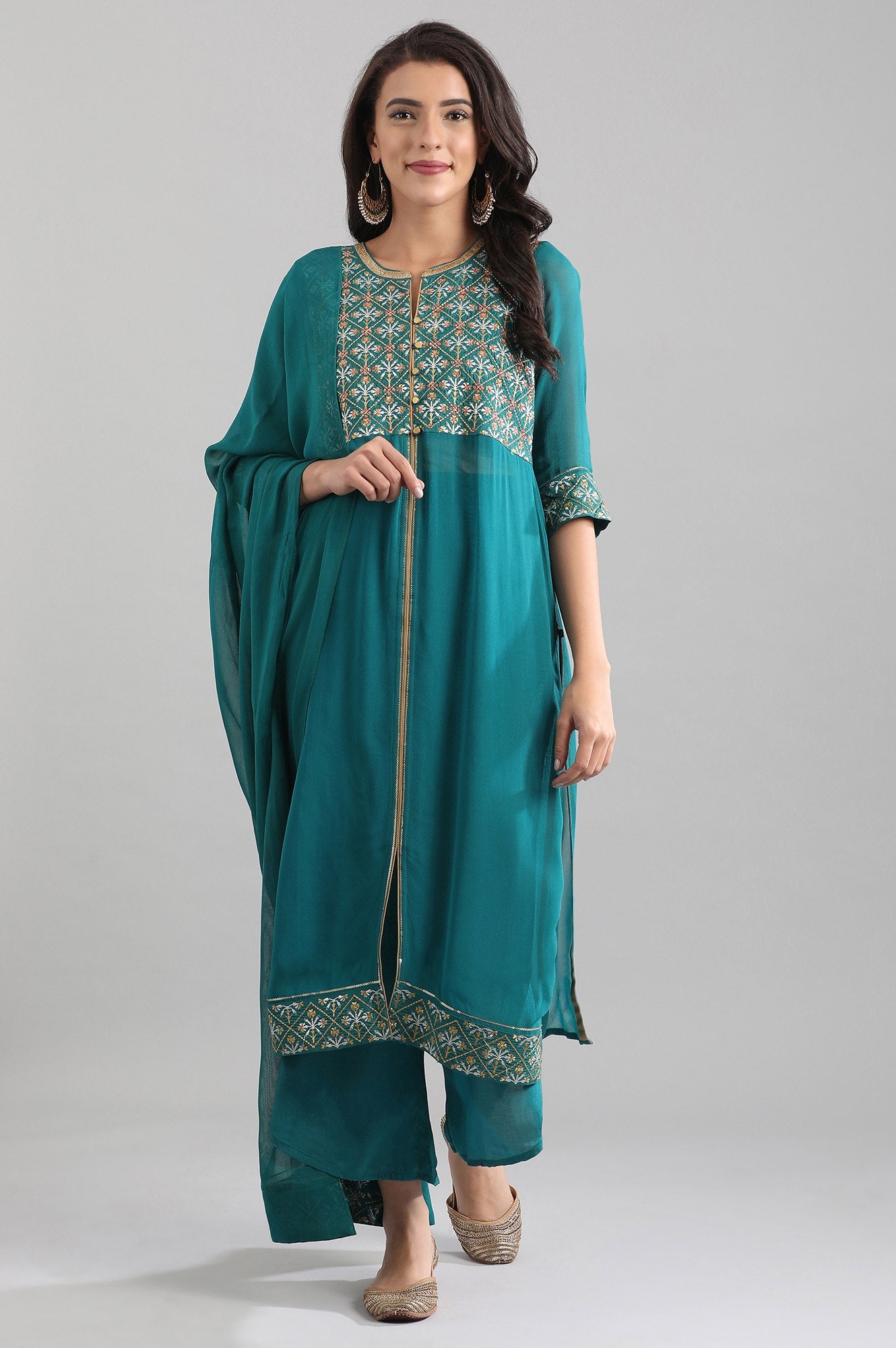 Teal Band Collar kurta Set