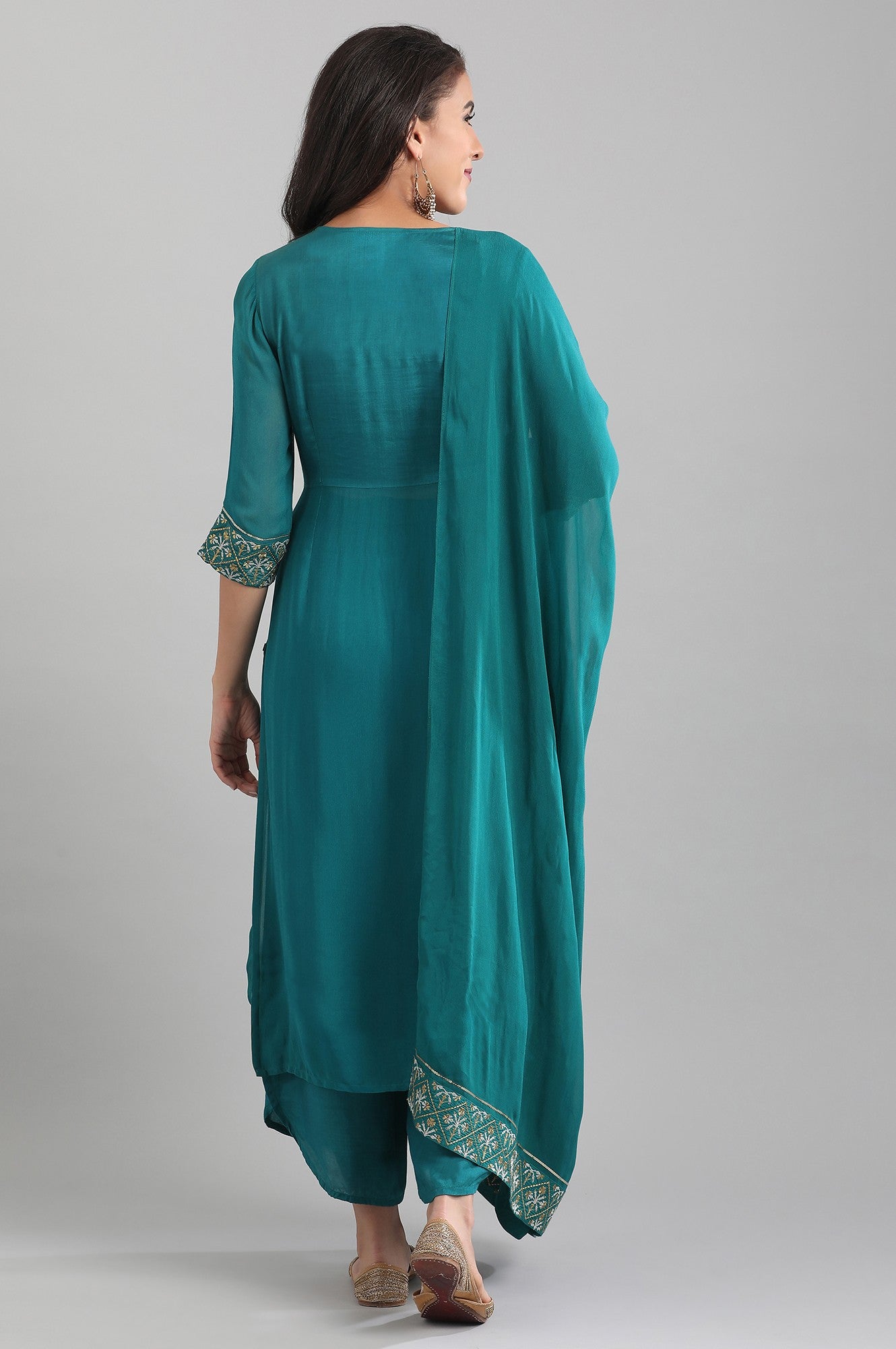 Teal Band Collar kurta Set