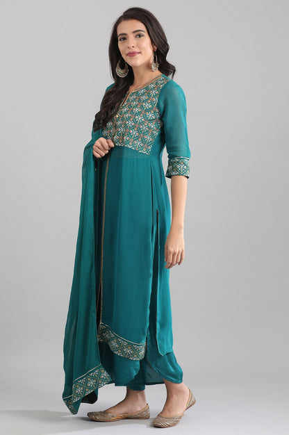 Teal Band Collar kurta Set