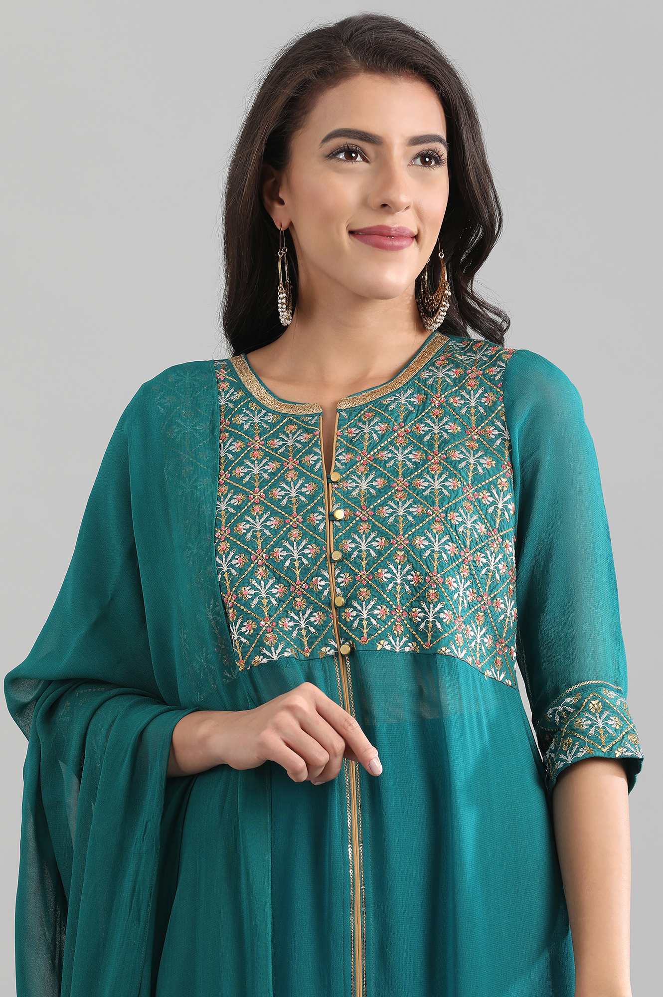 Teal Band Collar kurta Set