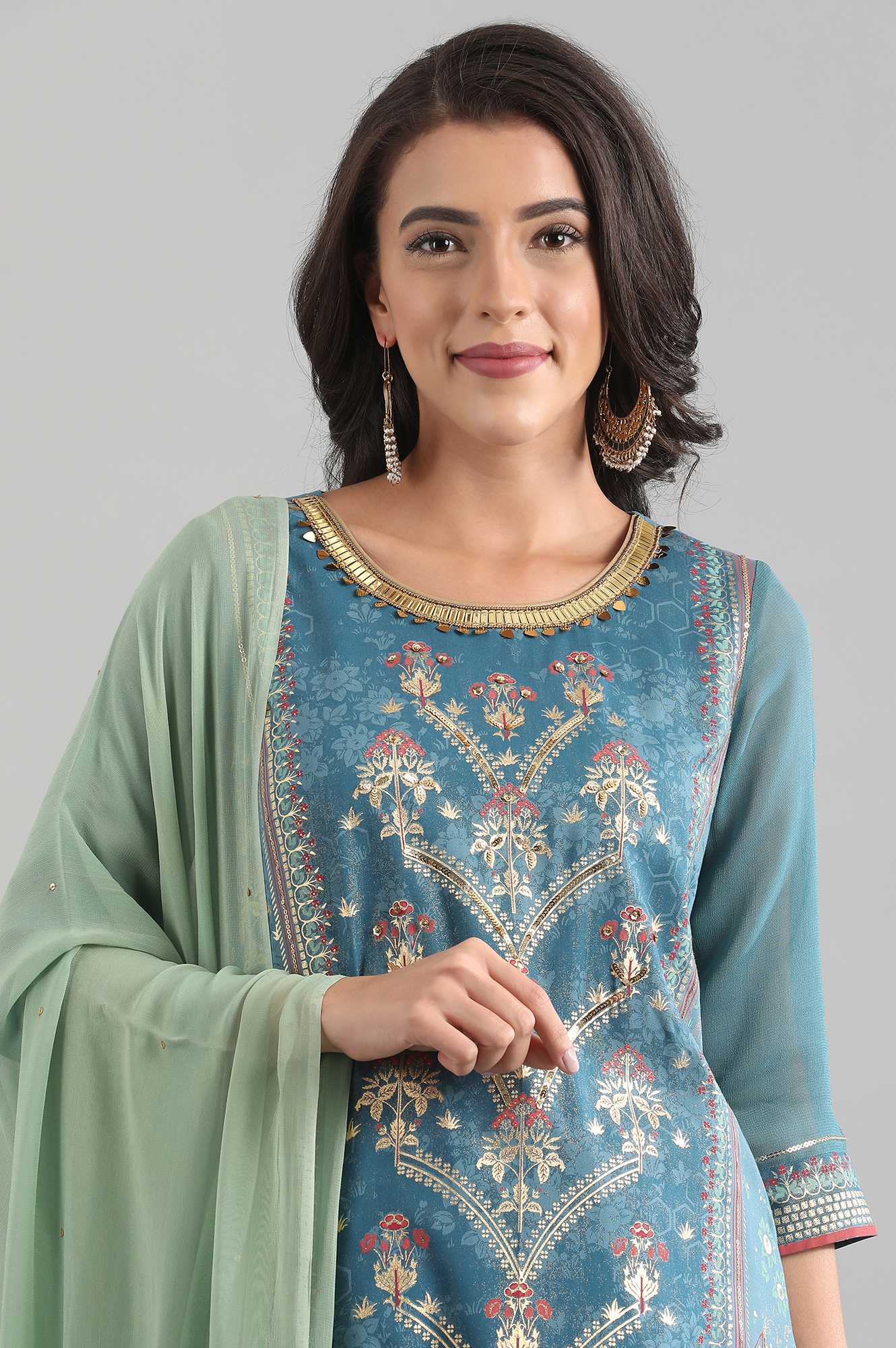 Blue Round Neck kurta Set