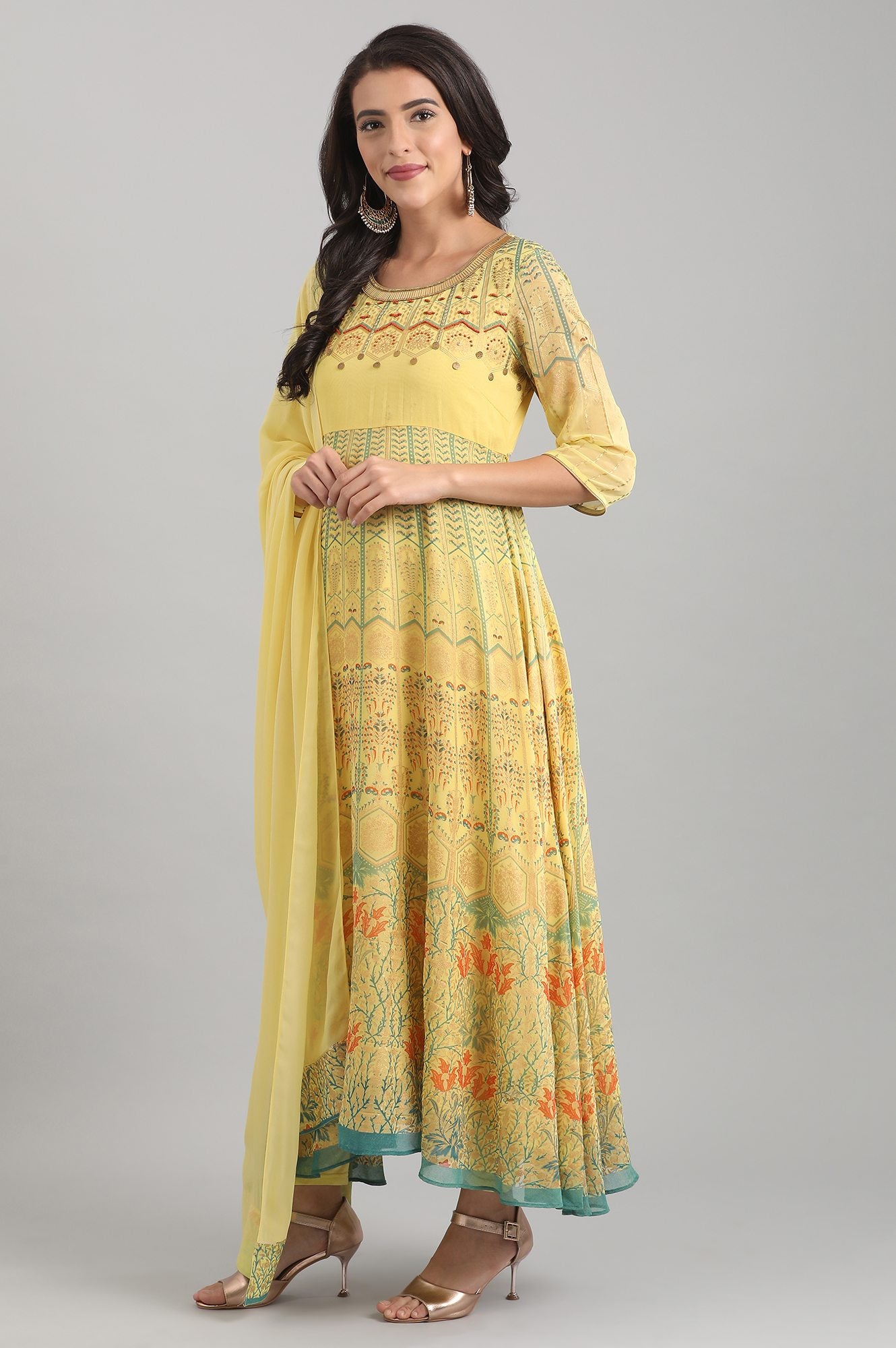 Yellow Round Neck kurta Set