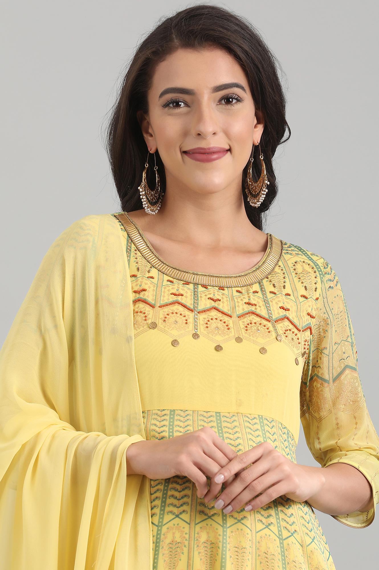 Yellow Round Neck kurta Set