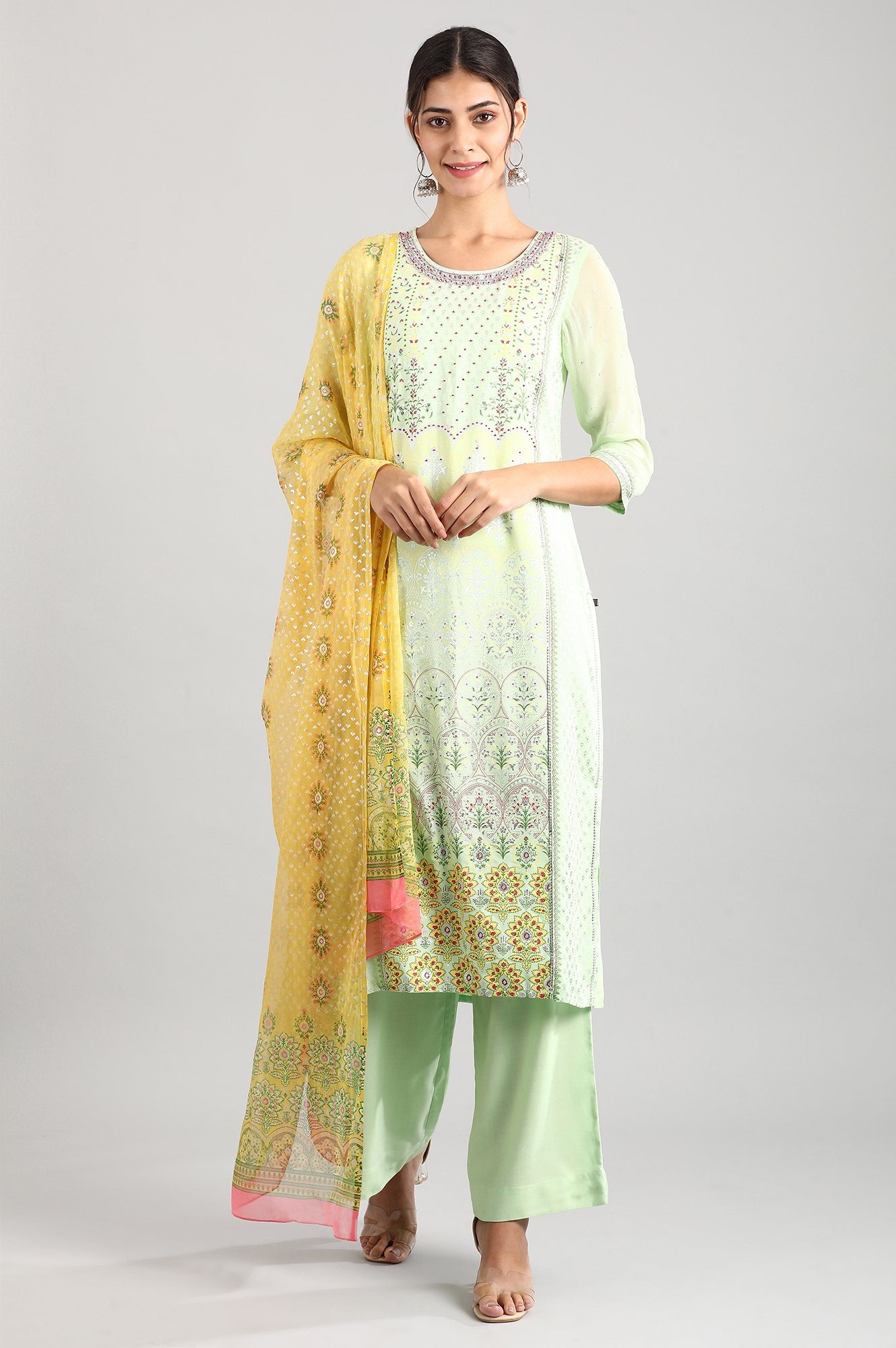 Green Round Neck kurta Set