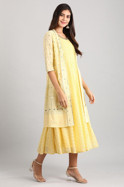 Yellow Round Neck Printed Set