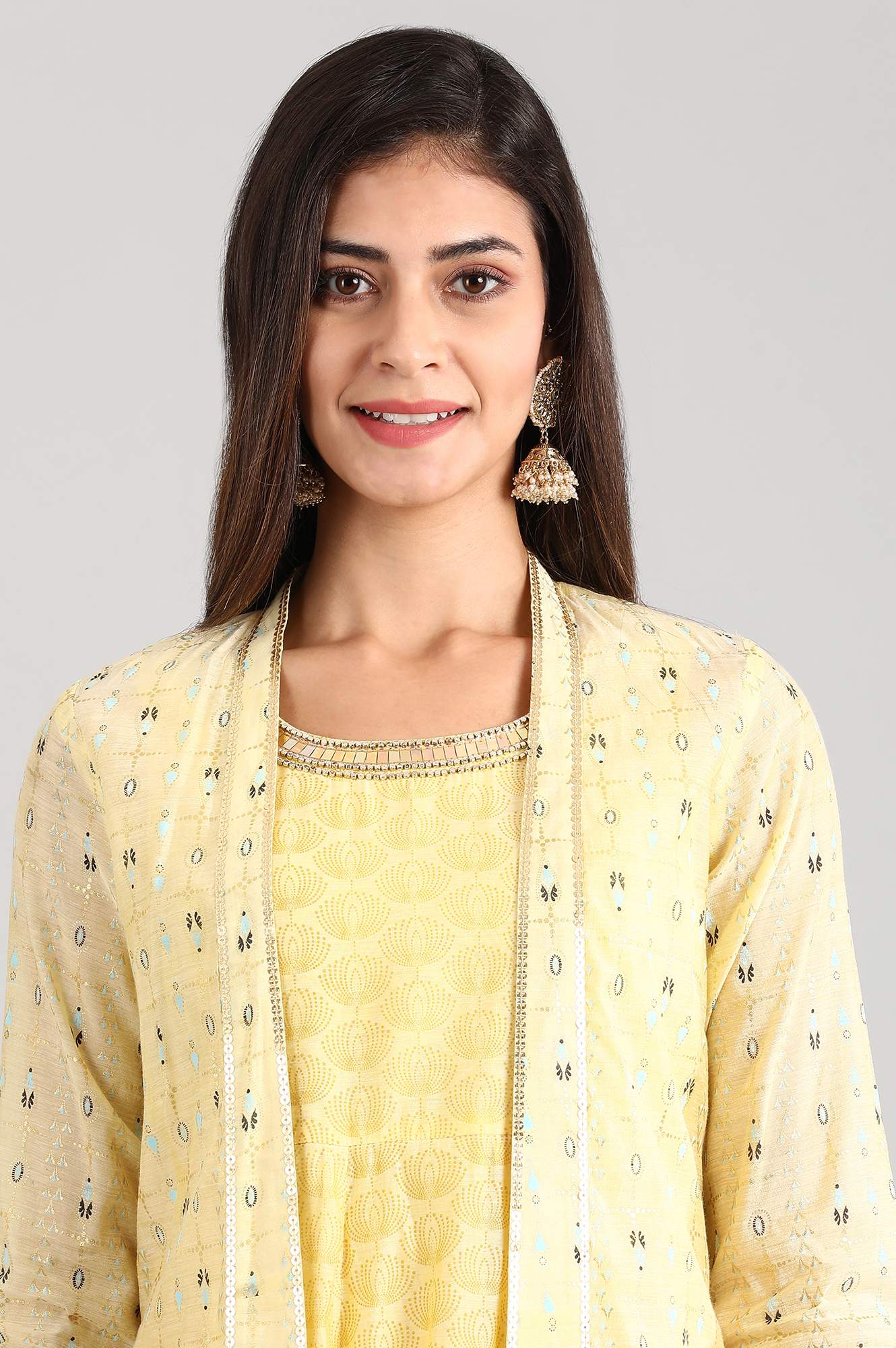 Yellow Round Neck Printed Set