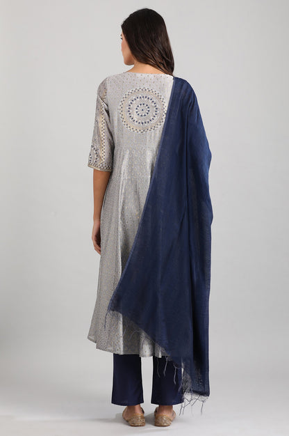 Grey Round Neck kurta Set