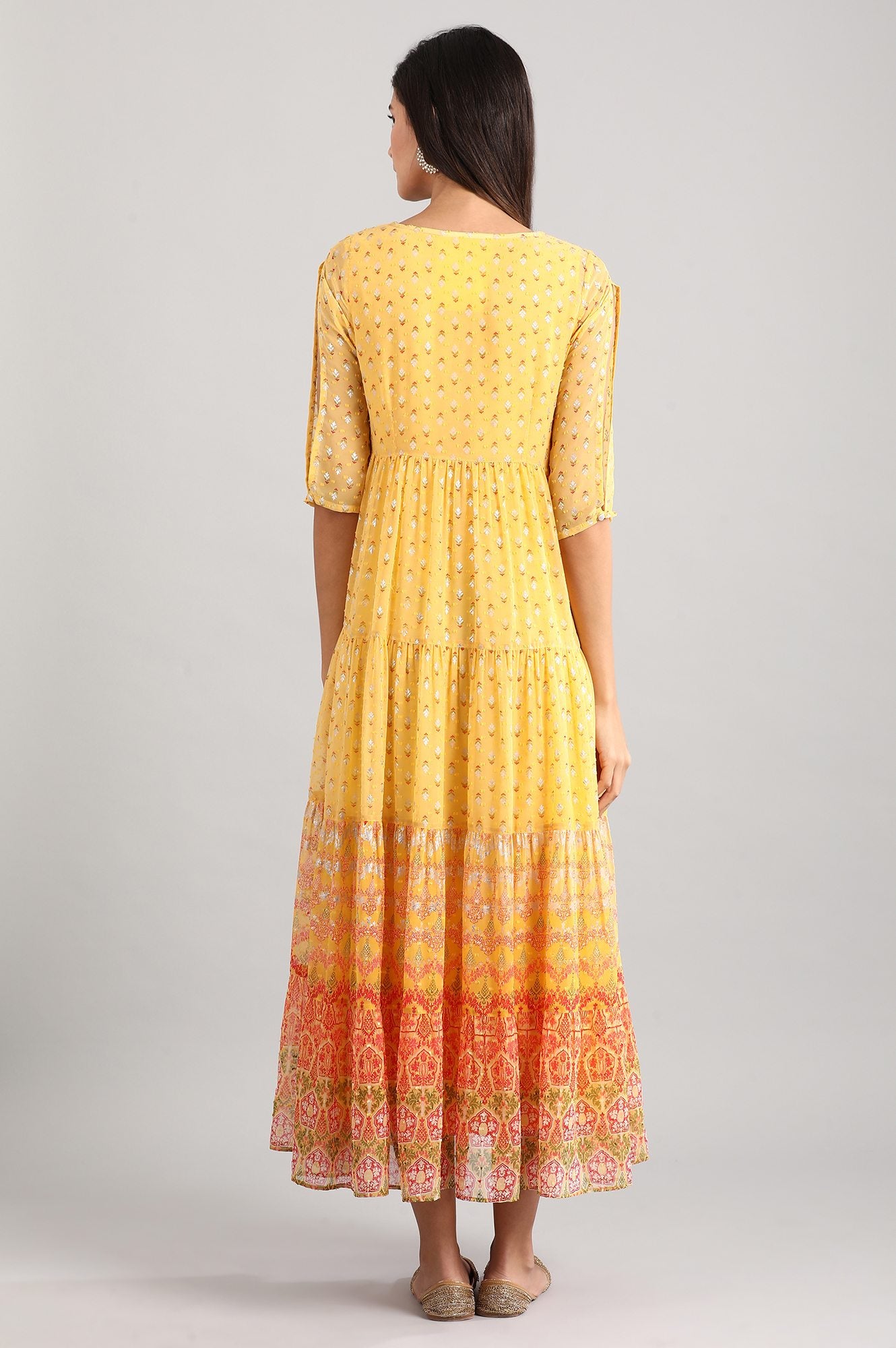 Yellow Round Neck Tiered Dress