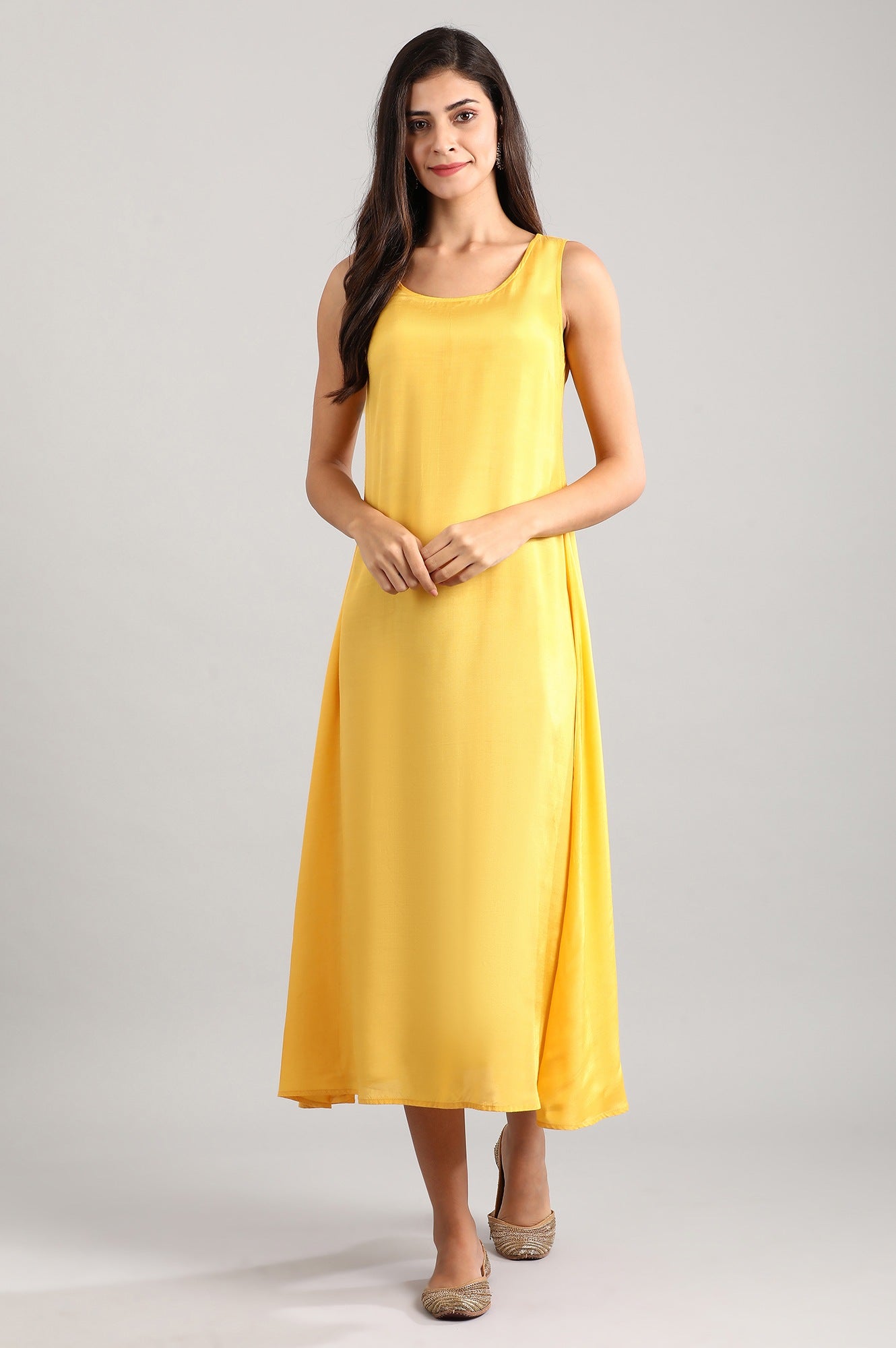 Yellow Round Neck Tiered Dress