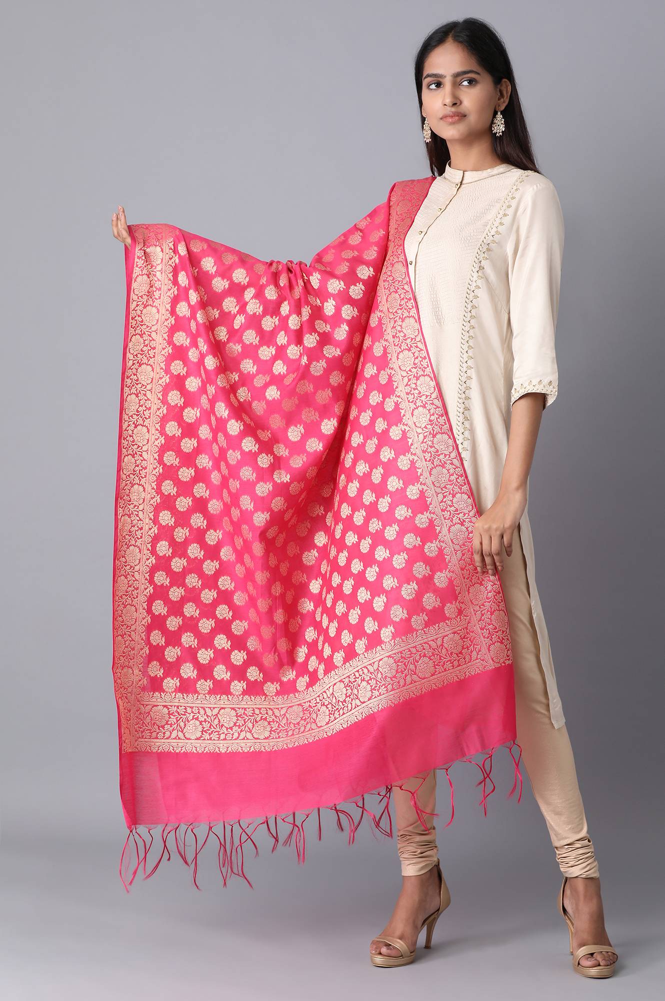 Pink Banaras Jacquard Dupatta