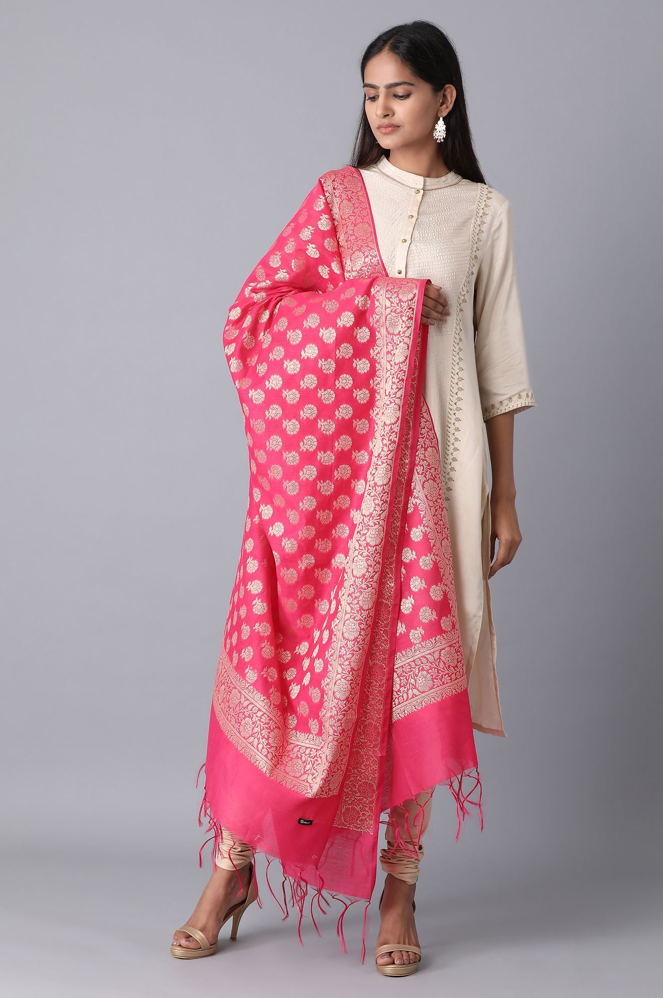 Pink Banaras Jacquard Dupatta