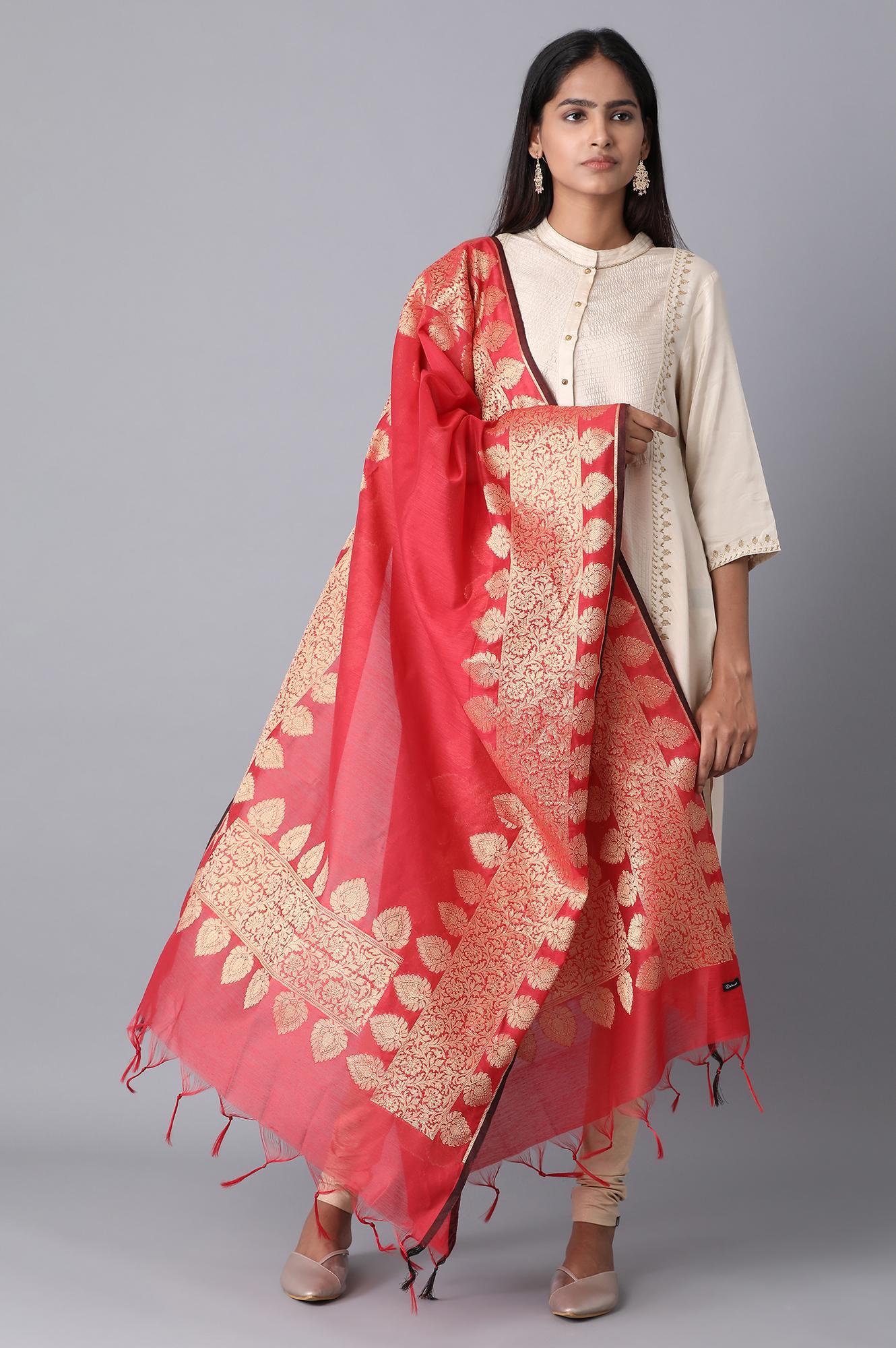 Red Banaras Jacquard Dupatta